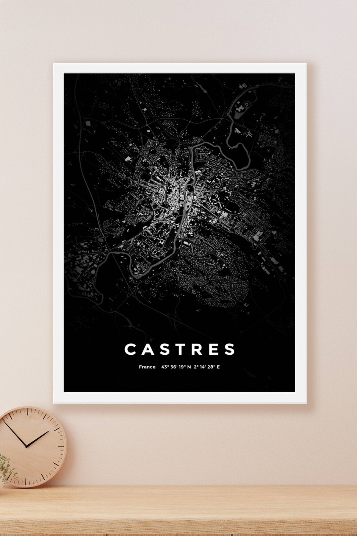 Carte de Castres nuit - Affiche personnalisée