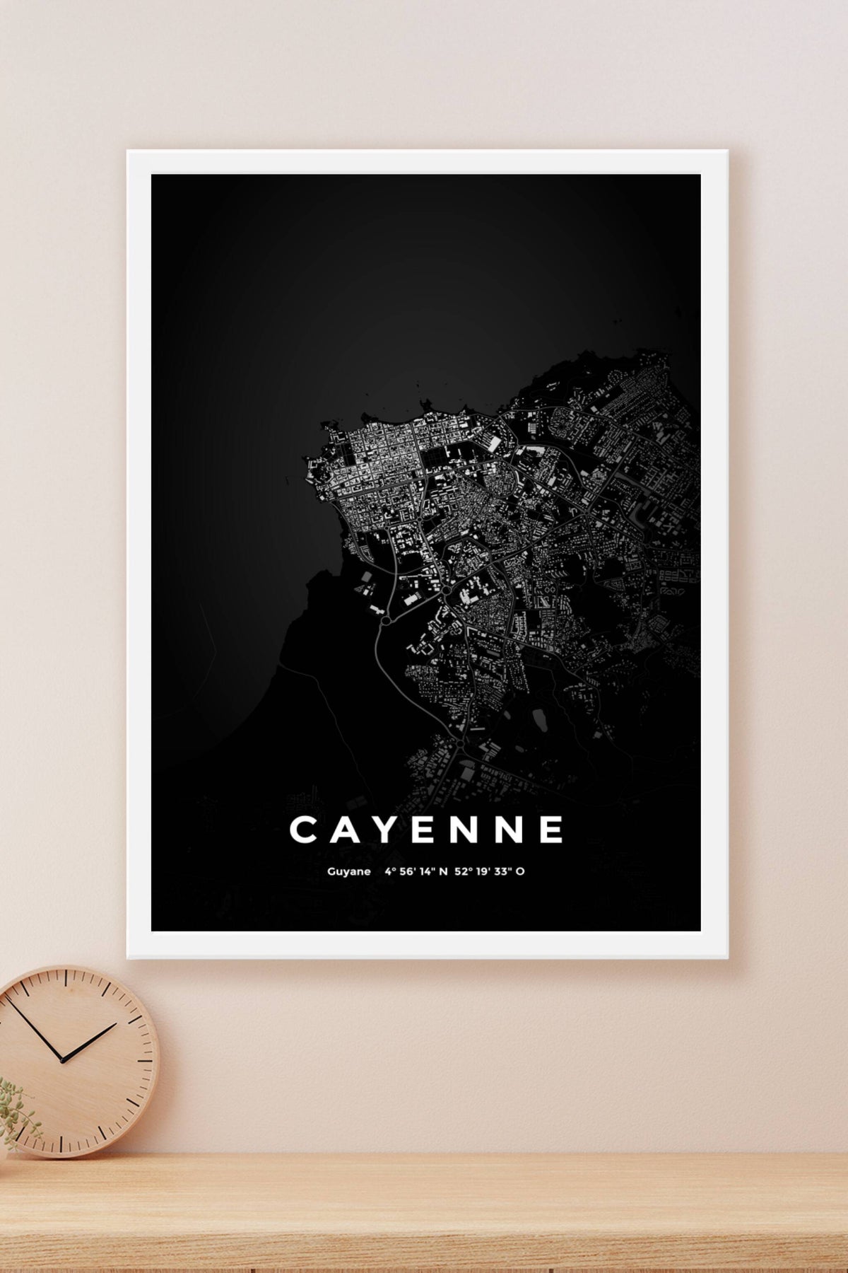 Carte de Cayenne nuit - Affiche personnalisée