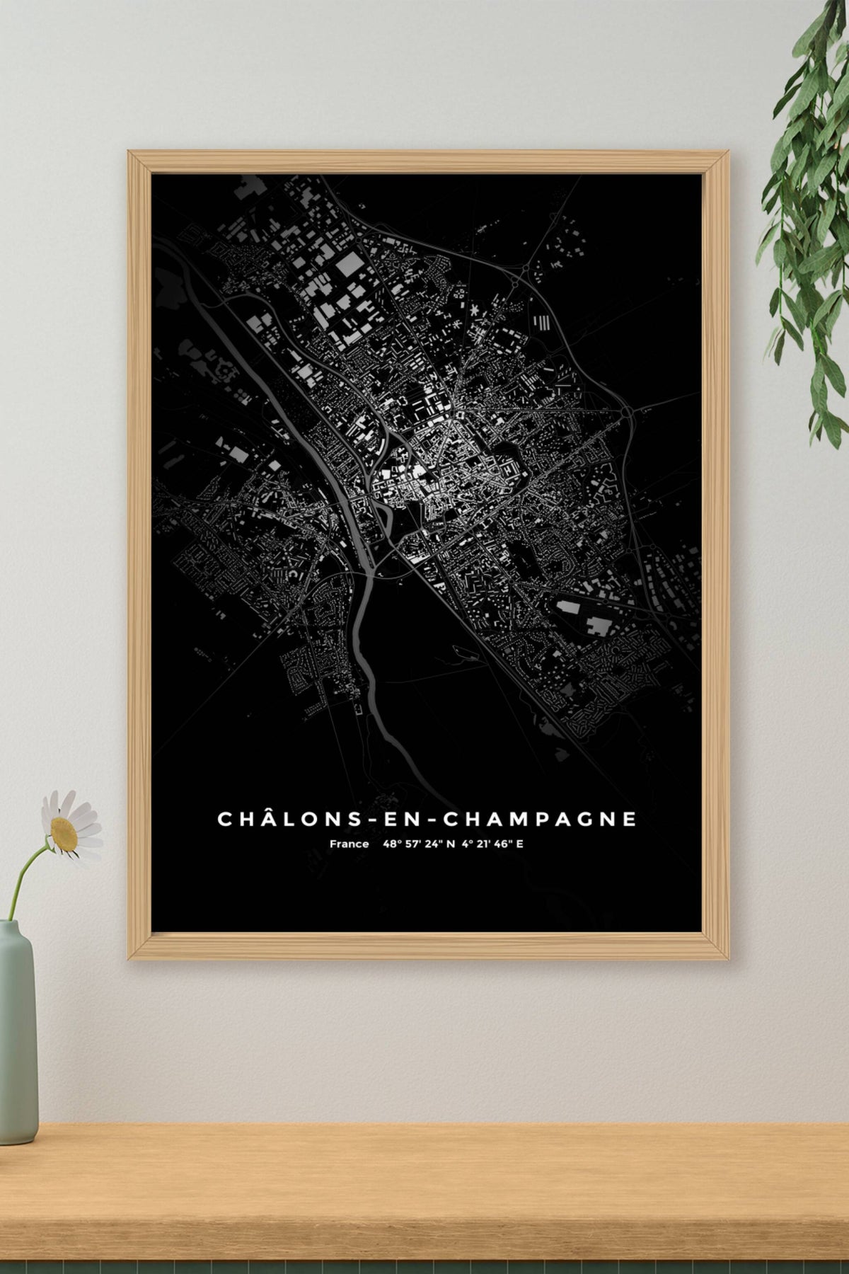Carte de Châlons-en-Champagne nuit - Affiche personnalisée