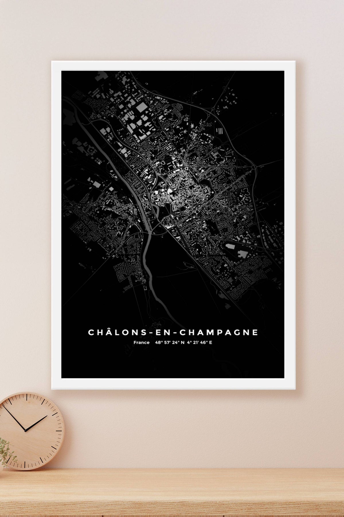 Carte de Châlons-en-Champagne nuit - Affiche personnalisée