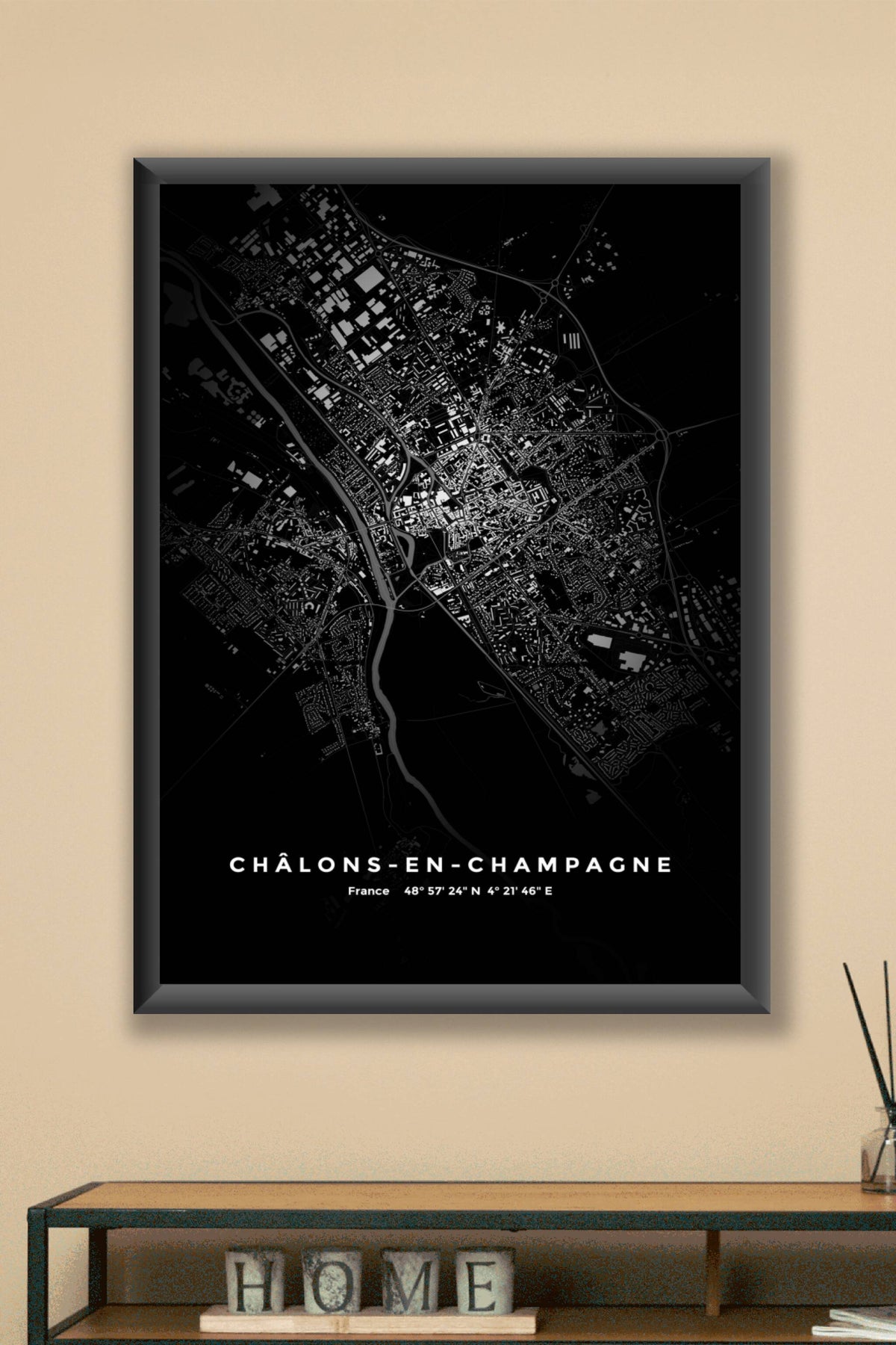 Carte de Châlons-en-Champagne nuit - Affiche personnalisée