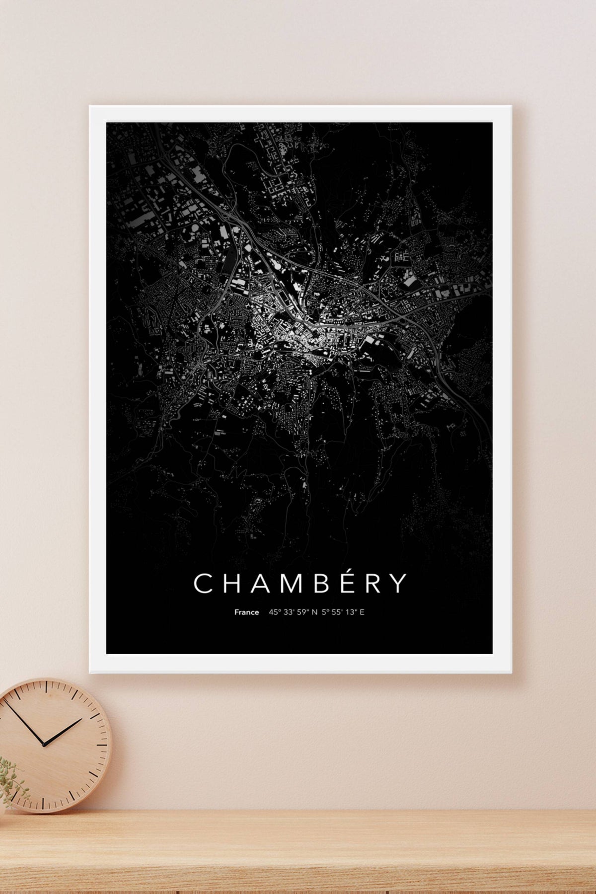 Carte de Chambéry nuit - Affiche personnalisée