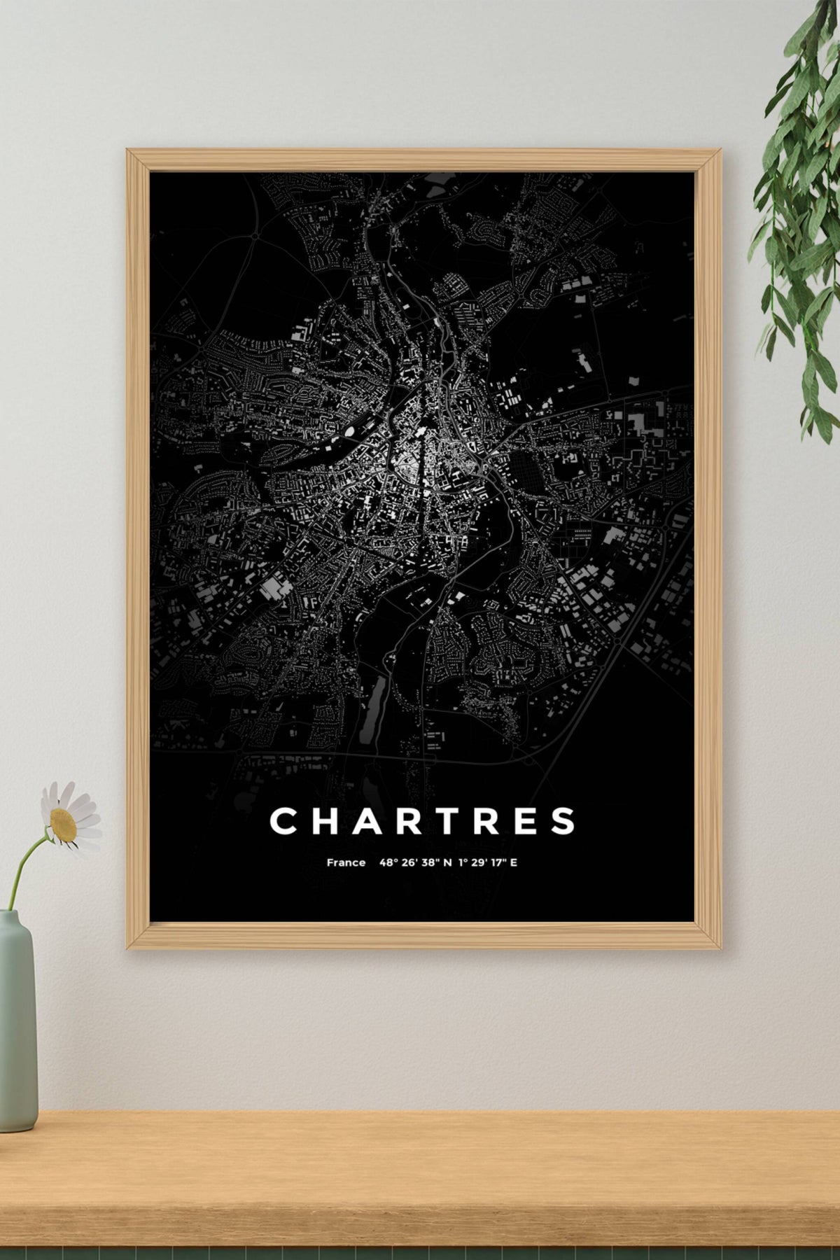Carte de Chartres nuit - Affiche personnalisée