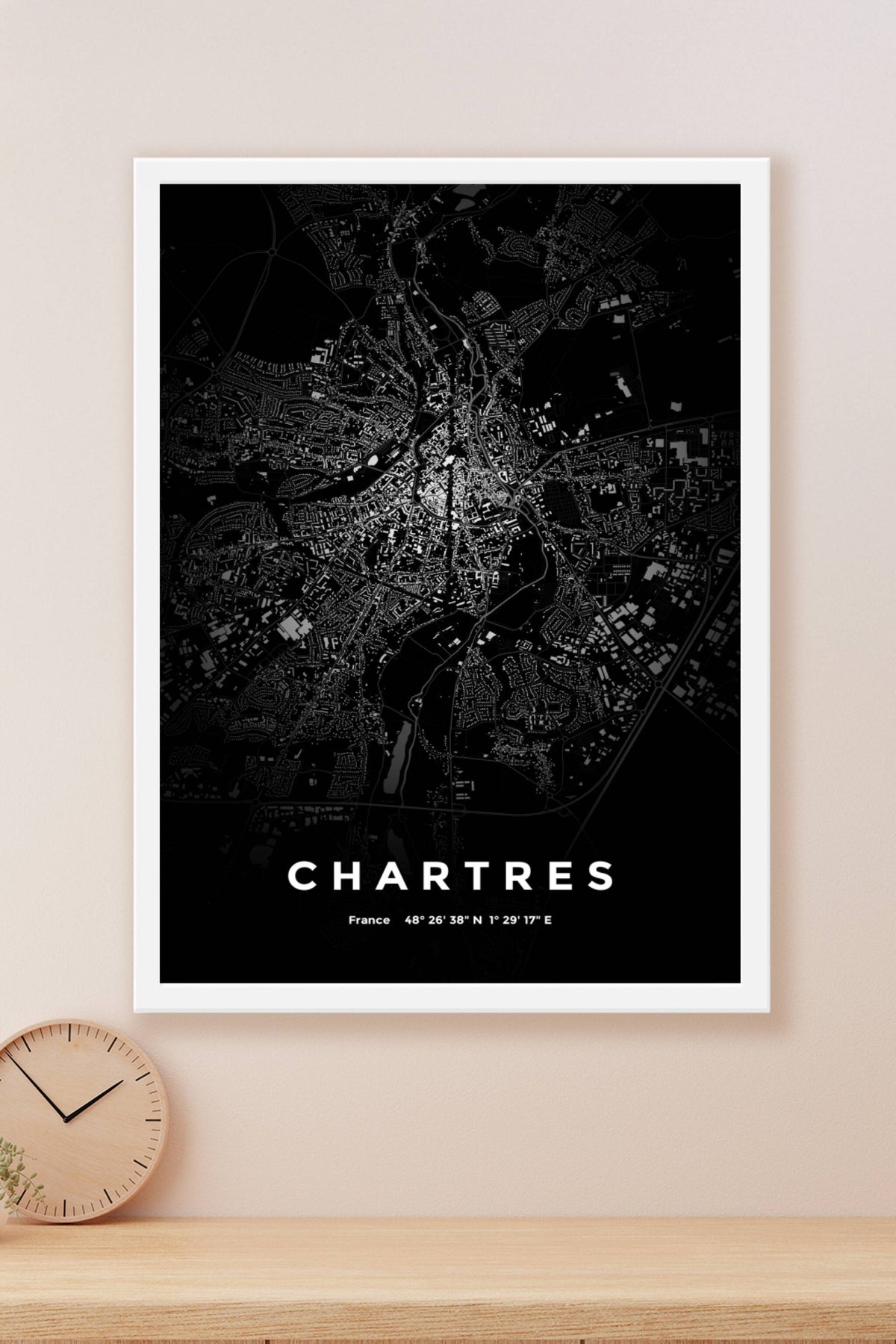 Carte de Chartres nuit - Affiche personnalisée