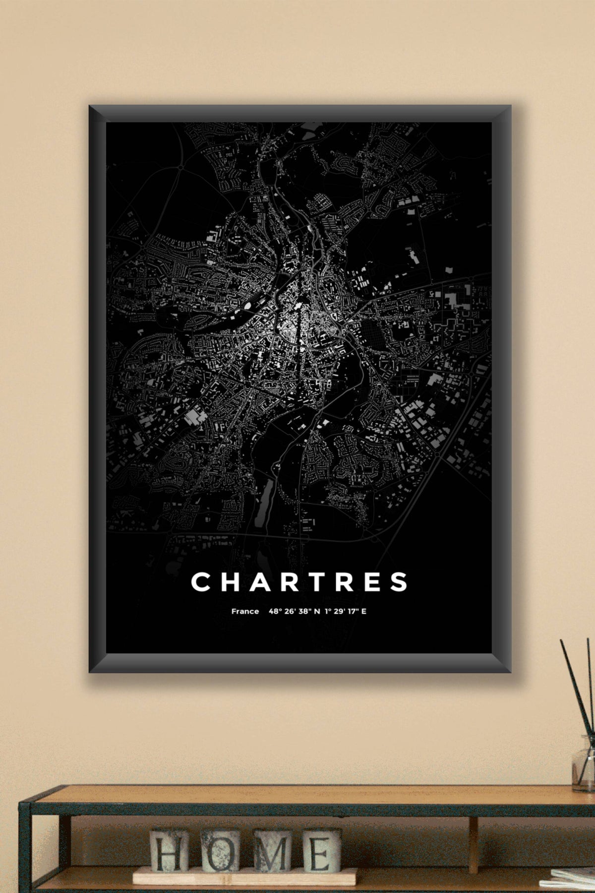 Carte de Chartres nuit - Affiche personnalisée