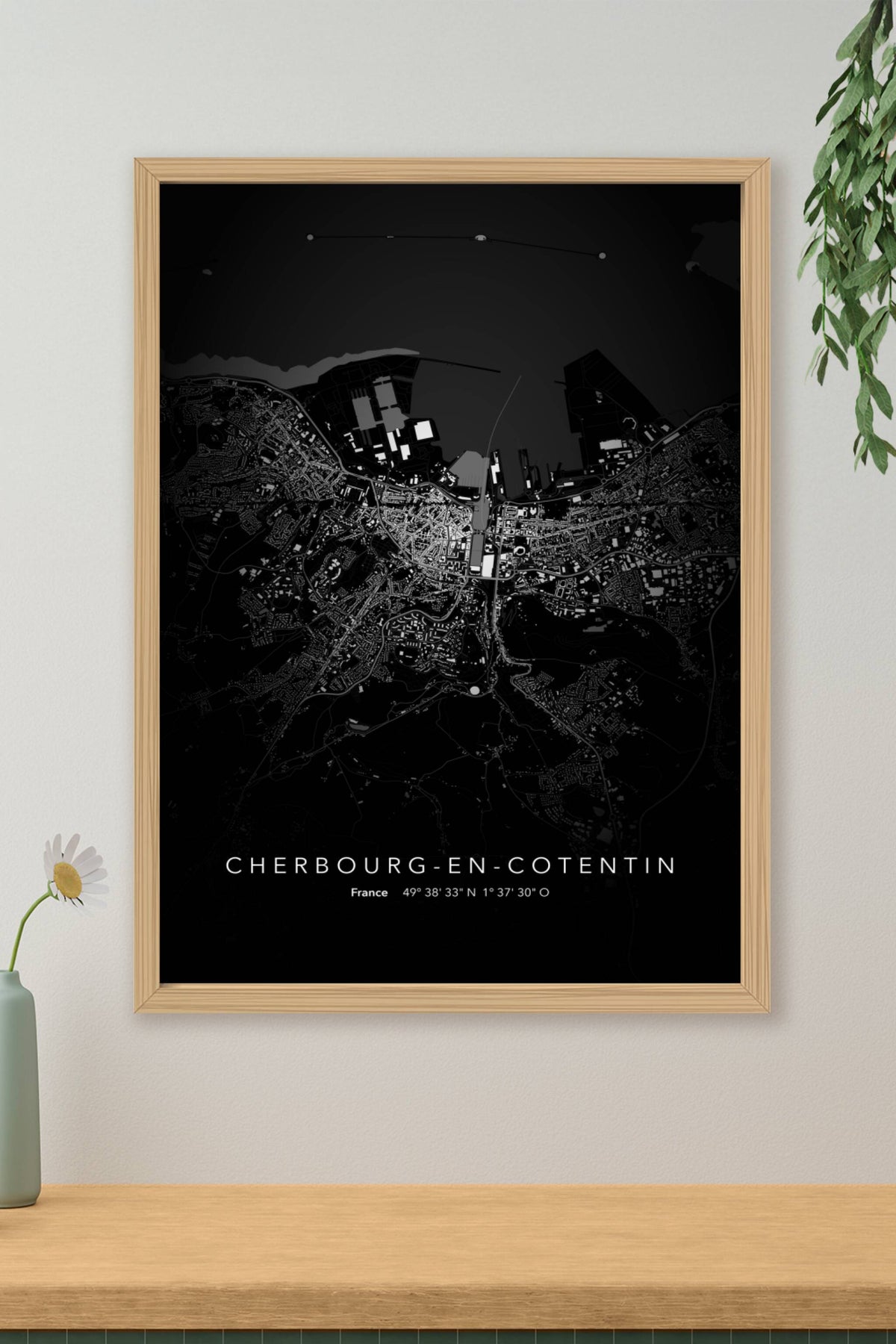 Carte de Cherbourg-en-Cotentin nuit - Affiche personnalisée