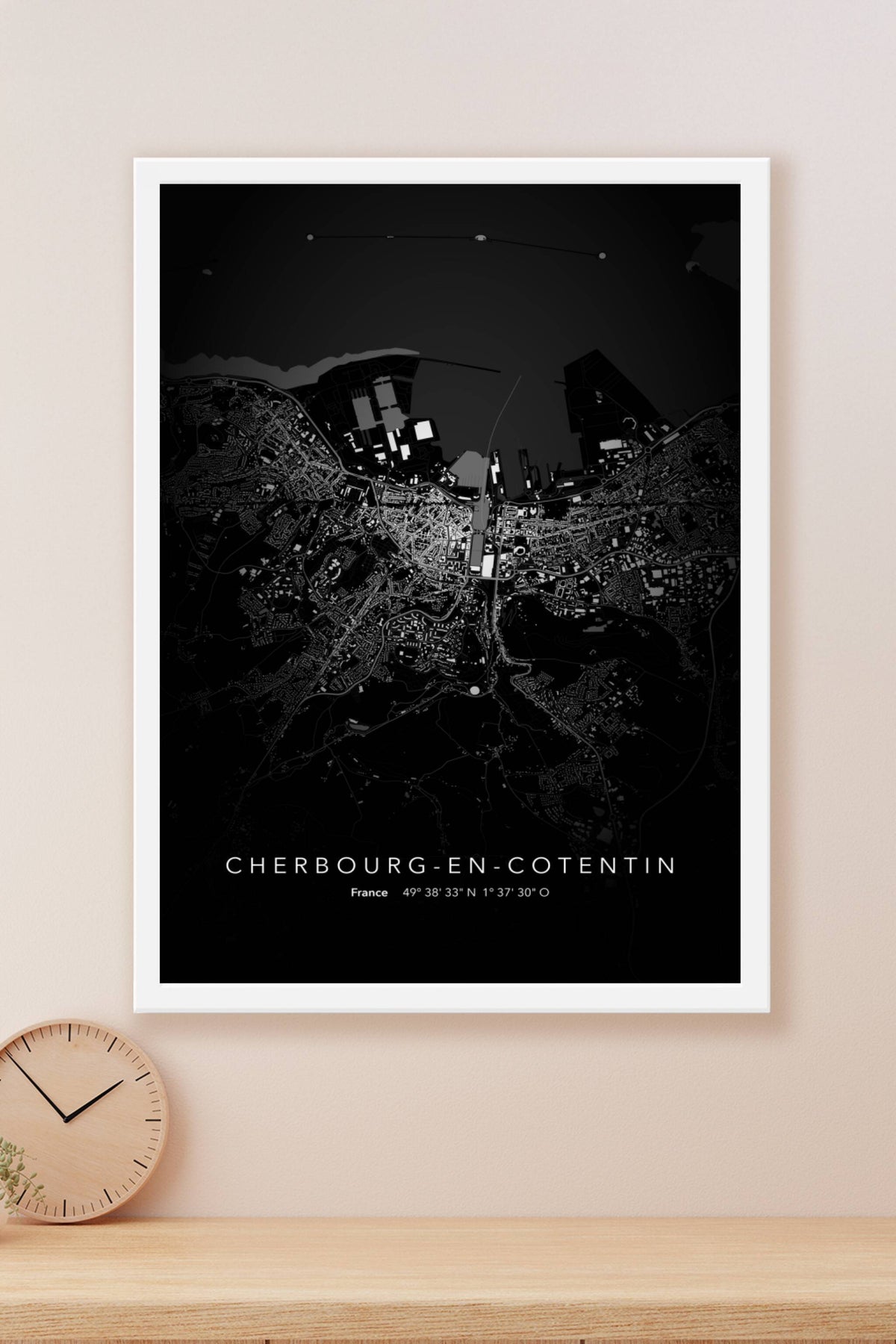 Carte de Cherbourg-en-Cotentin nuit - Affiche personnalisée