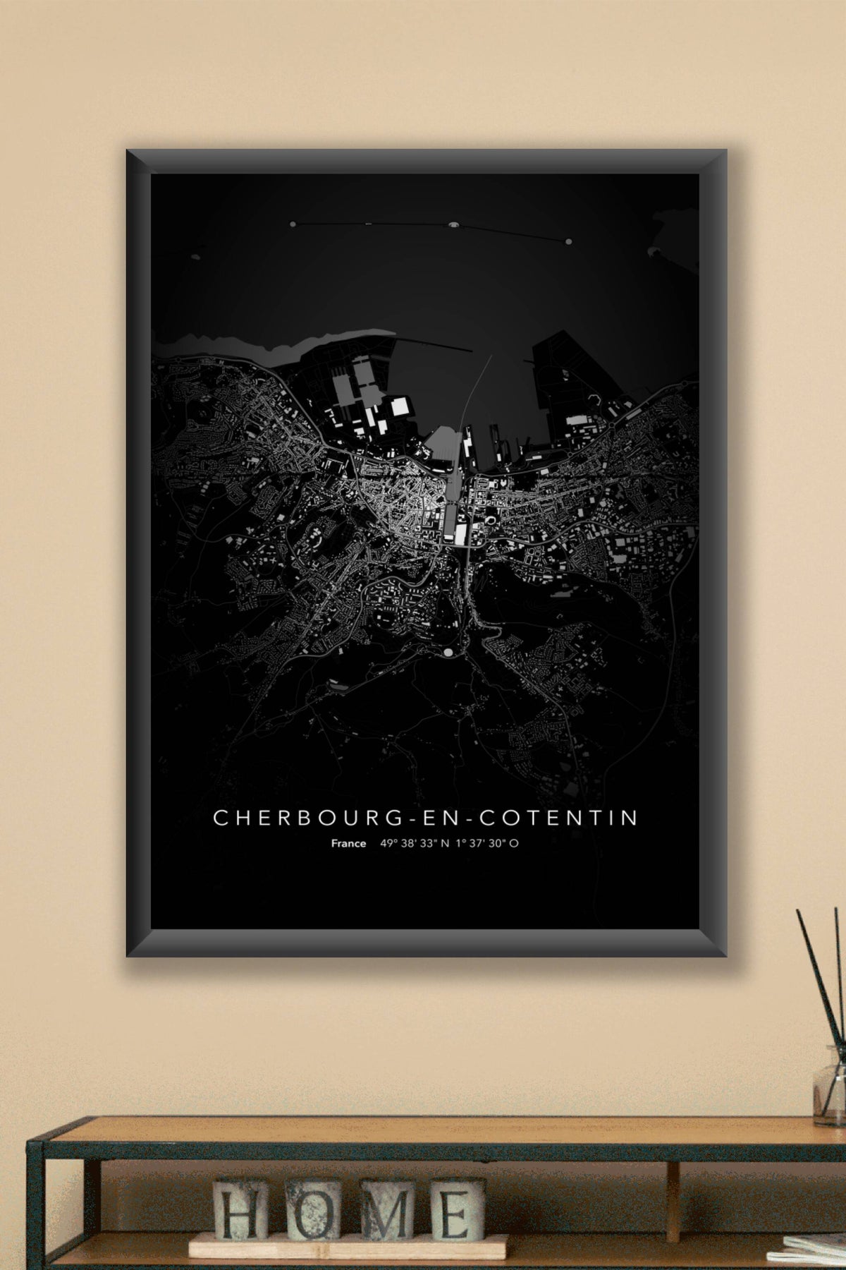 Carte de Cherbourg-en-Cotentin nuit - Affiche personnalisée