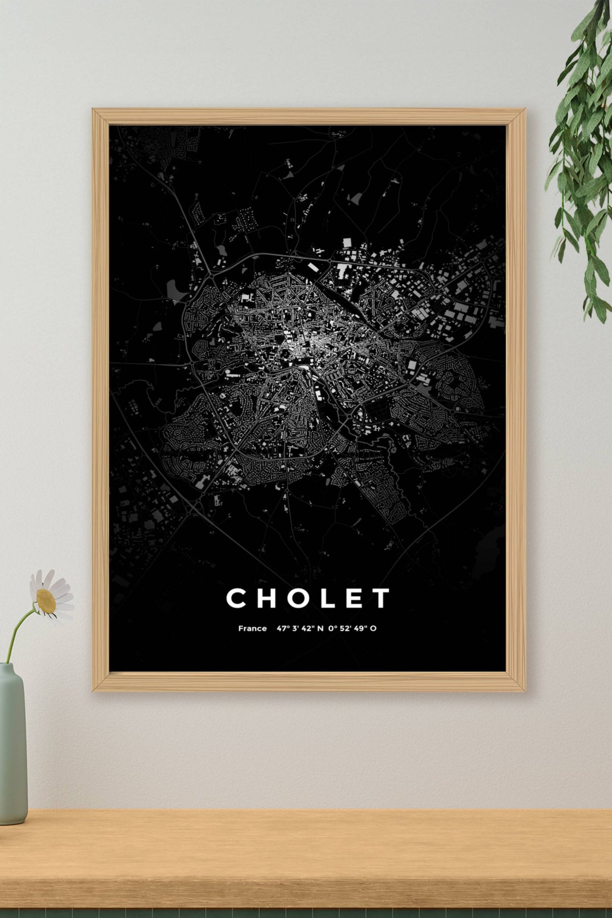 Carte de Cholet nuit - Affiche personnalisée
