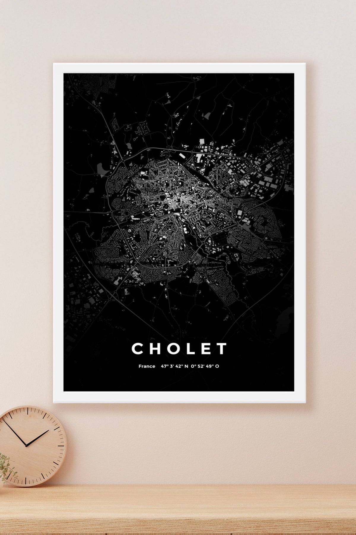 Carte de Cholet nuit - Affiche personnalisée