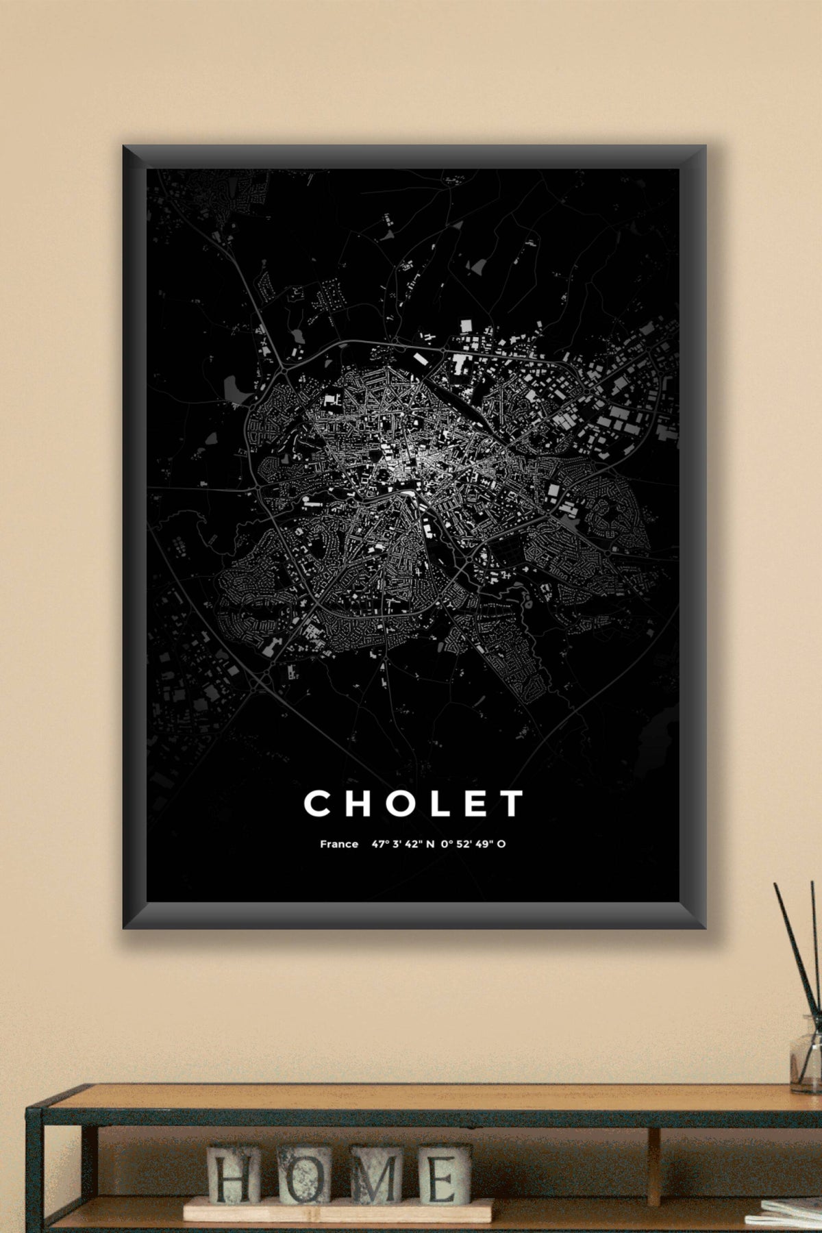 Carte de Cholet nuit - Affiche personnalisée