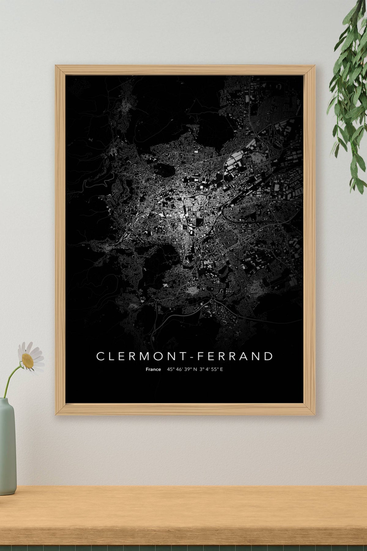 Carte de Clermont-Ferrand nuit - Affiche personnalisée