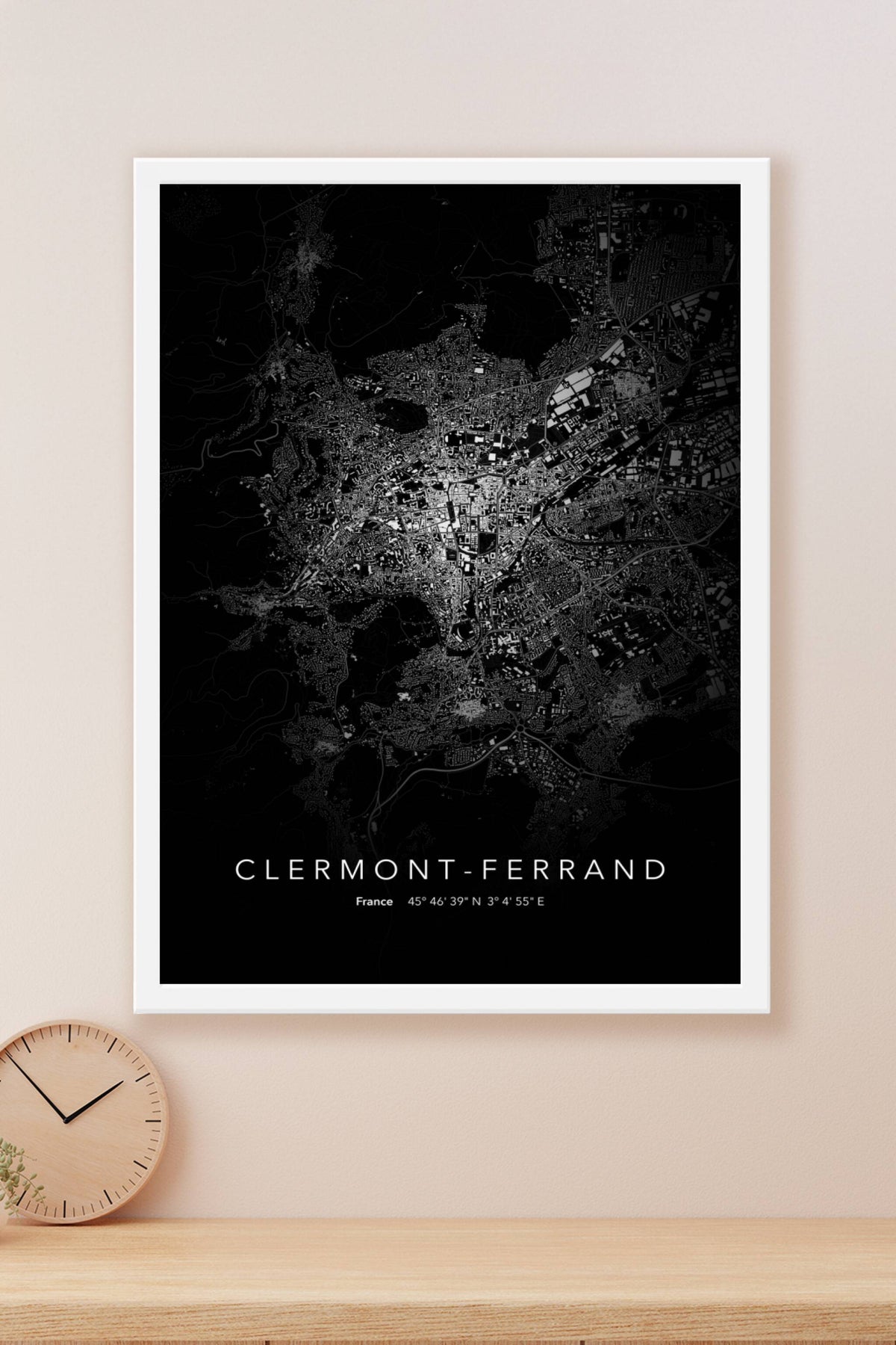 Carte de Clermont-Ferrand nuit - Affiche personnalisée