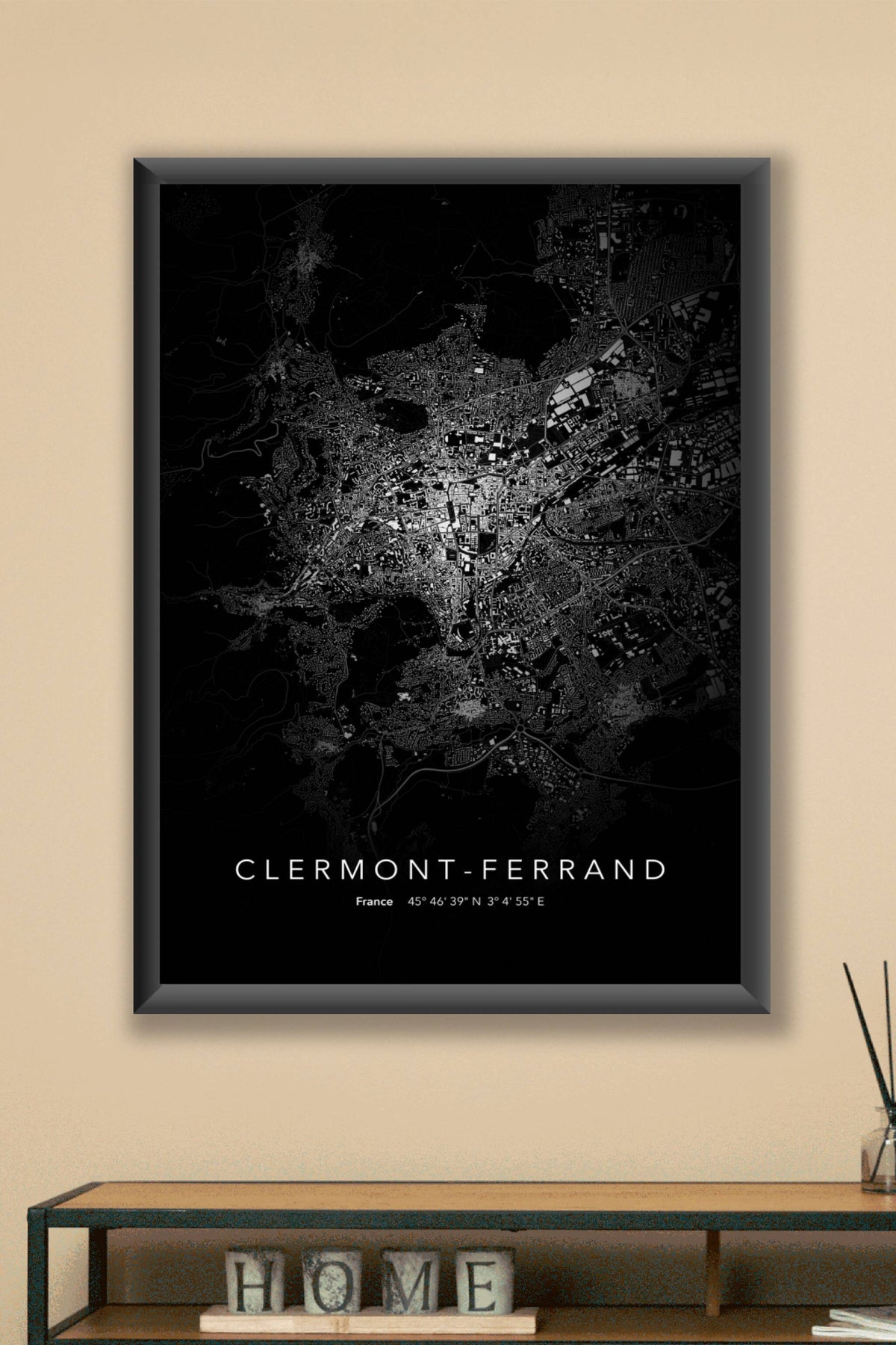 Carte de Clermont-Ferrand nuit - Affiche personnalisée
