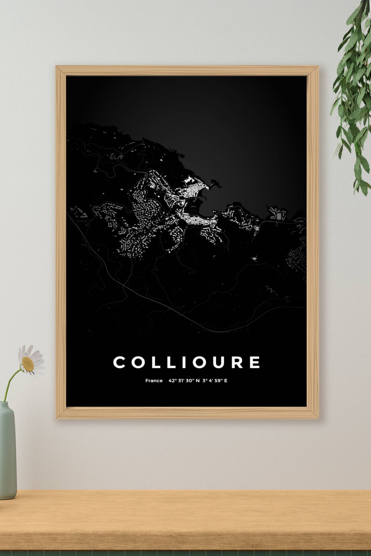 Carte de Collioure nuit - Affiche personnalisée