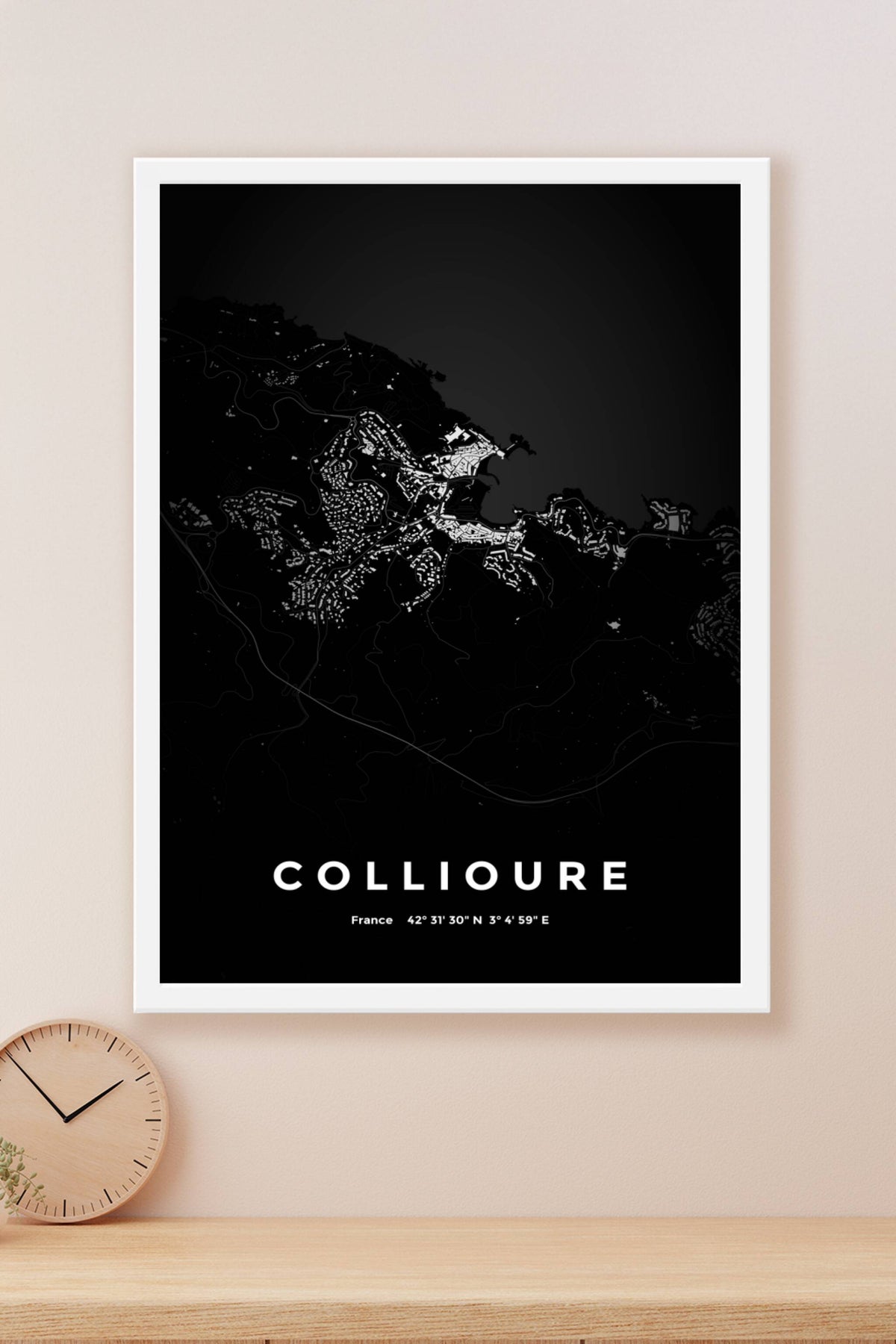 Carte de Collioure nuit - Affiche personnalisée