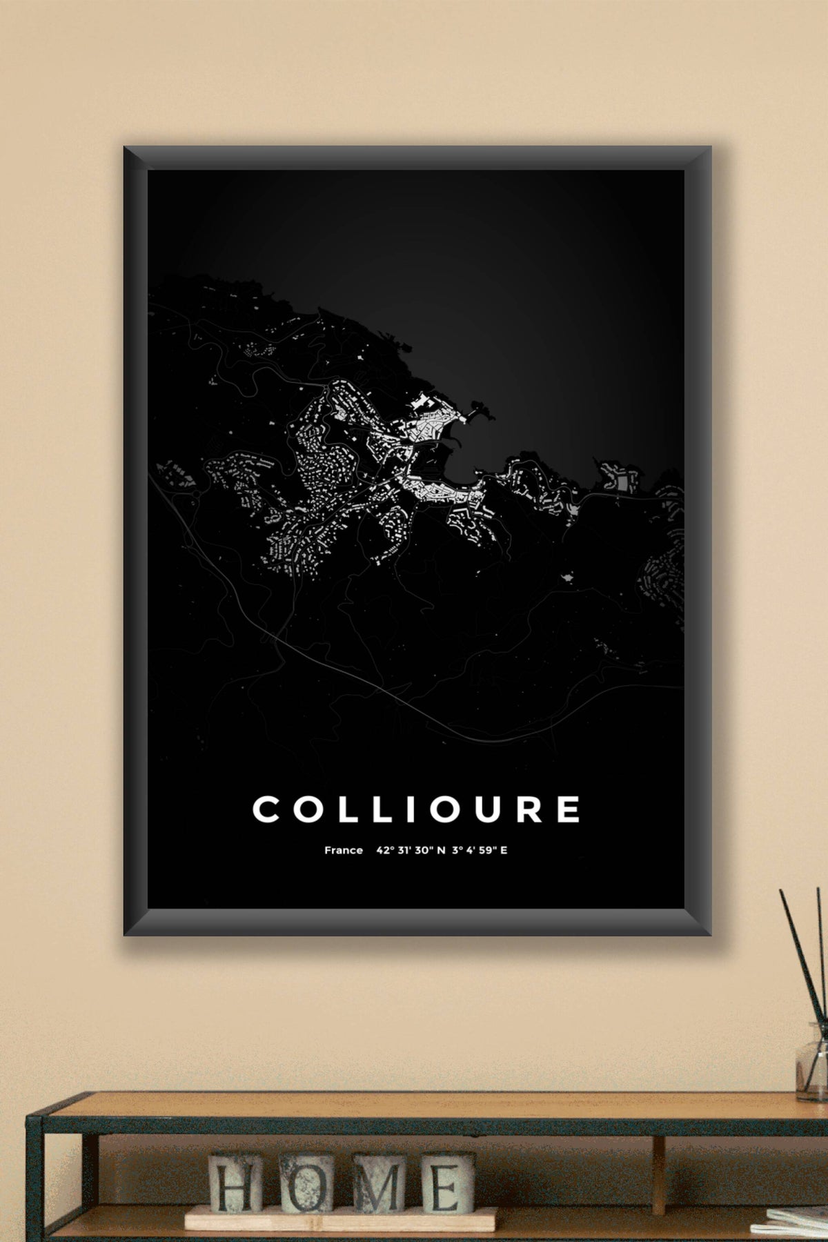 Carte de Collioure nuit - Affiche personnalisée