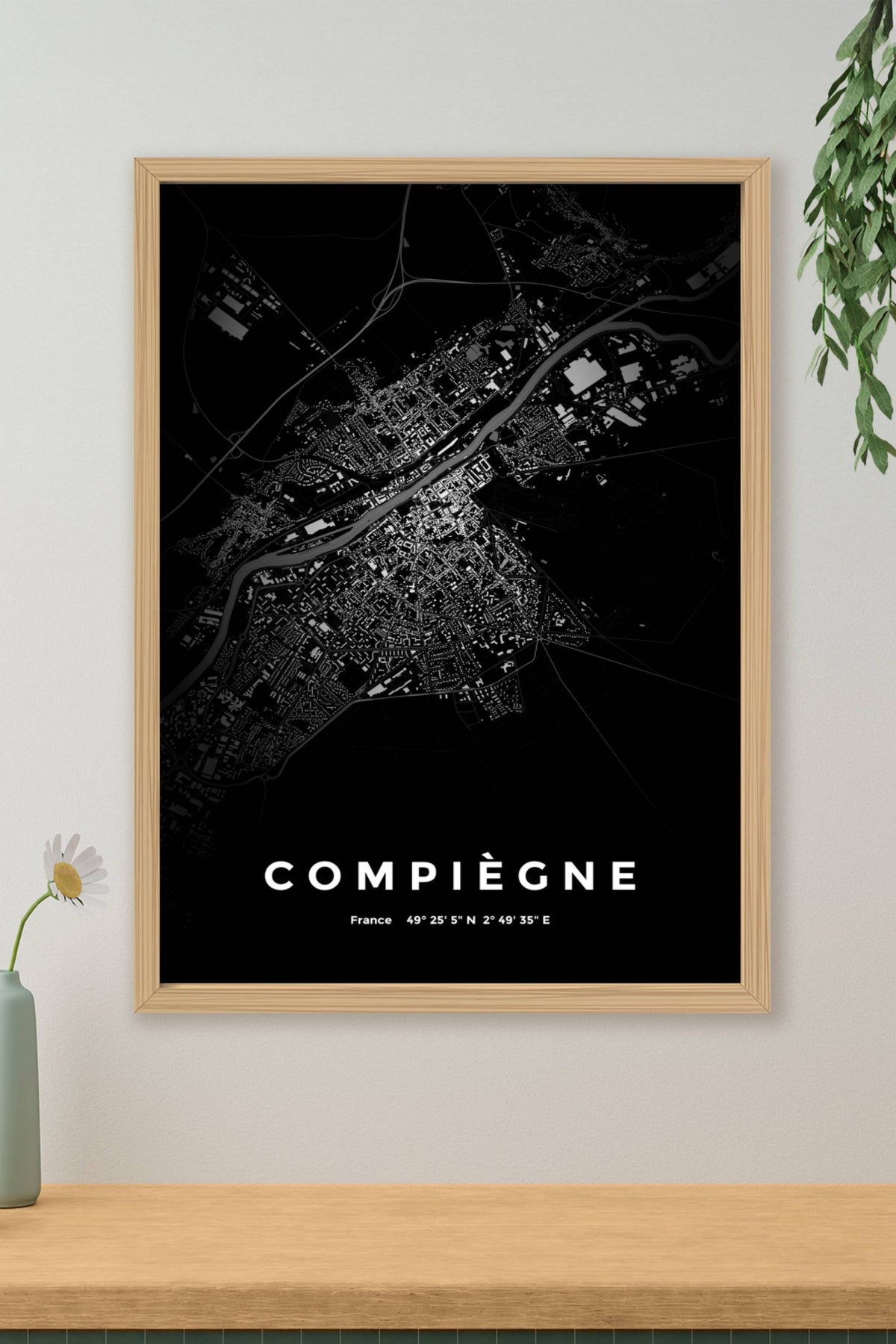 Carte de Compiègne nuit - Affiche personnalisée