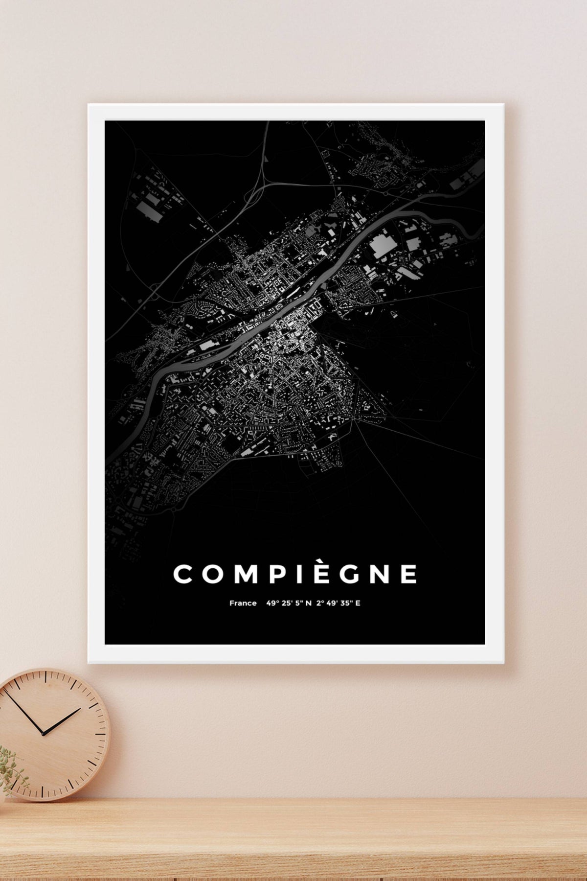Carte de Compiègne nuit - Affiche personnalisée