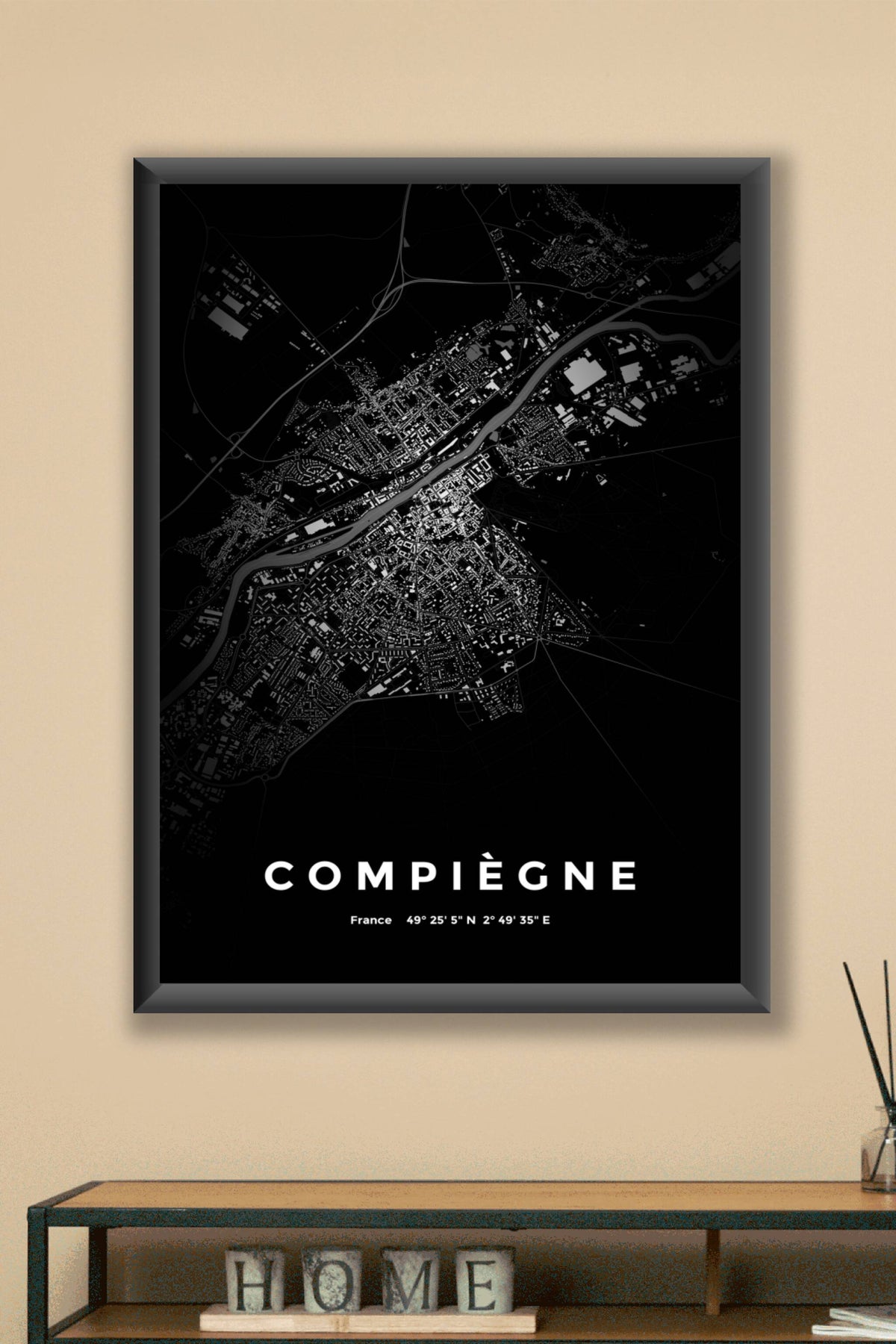 Carte de Compiègne nuit - Affiche personnalisée