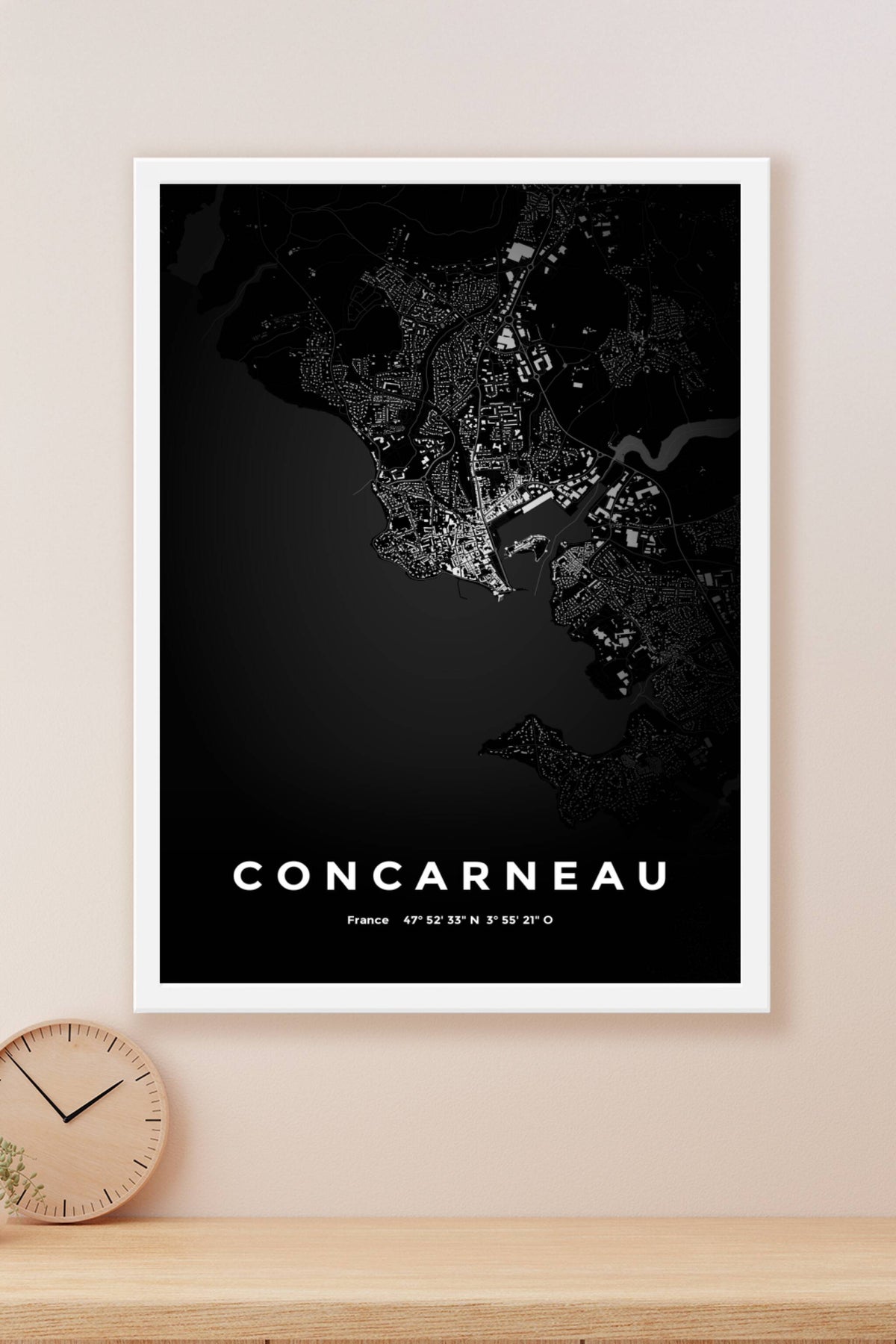 Carte de Concarneau nuit - Affiche personnalisée