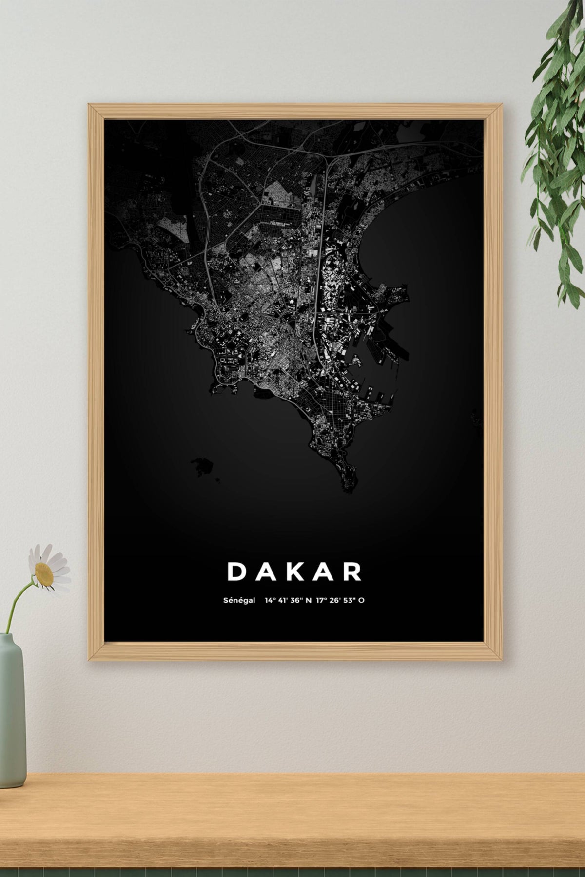 Carte de Dakar nuit - Affiche personnalisée