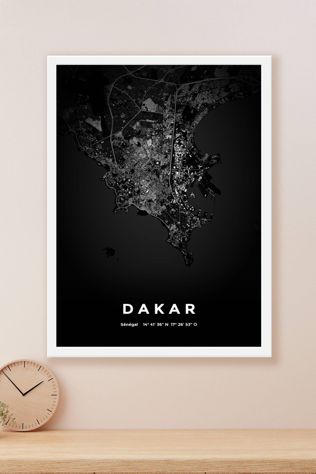 Carte de Dakar nuit - Affiche personnalisée