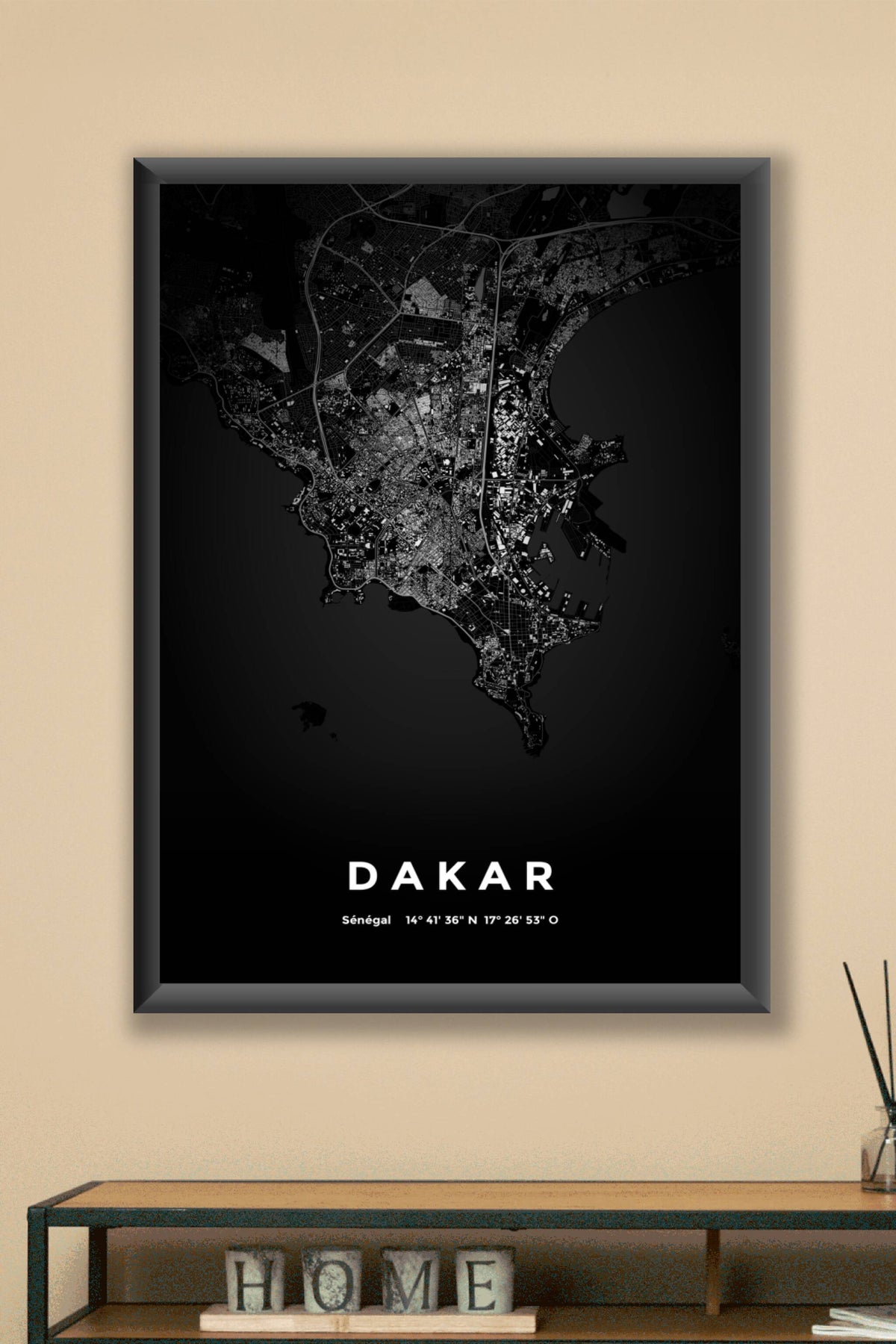 Carte de Dakar nuit - Affiche personnalisée