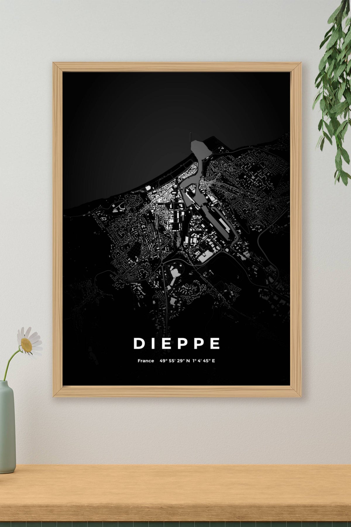 Carte de Dieppe nuit - Affiche personnalisée