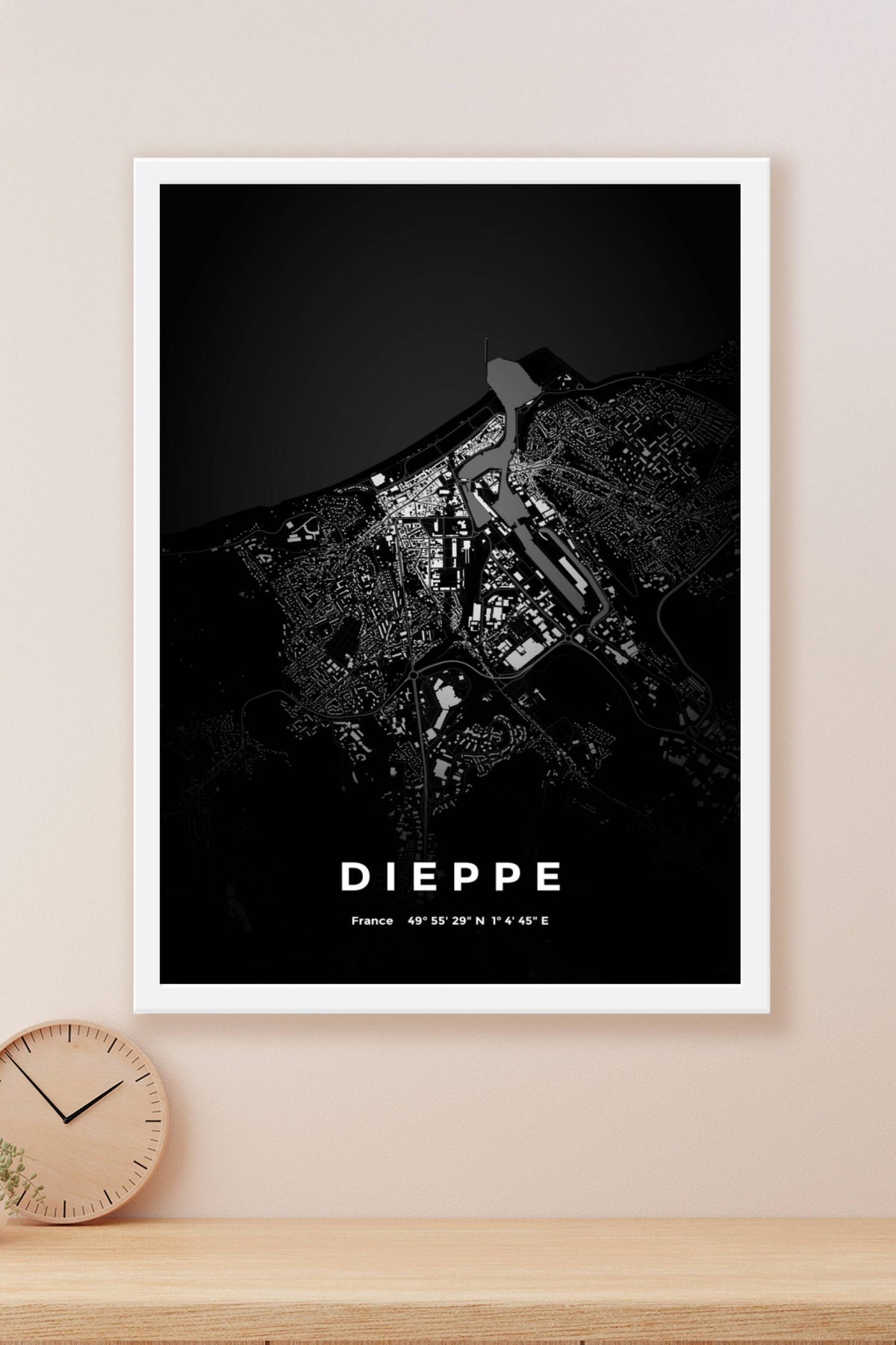 Carte de Dieppe nuit - Affiche personnalisée