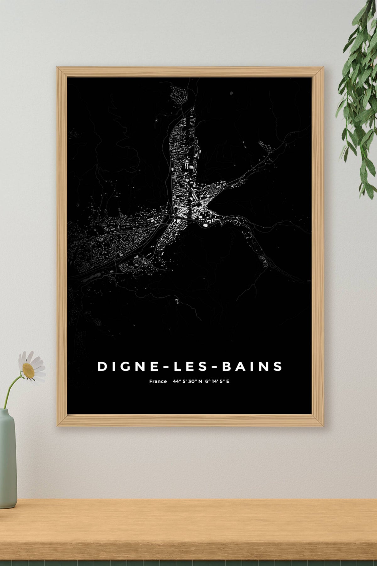 Carte de Digne-les-Bains nuit - Affiche personnalisée