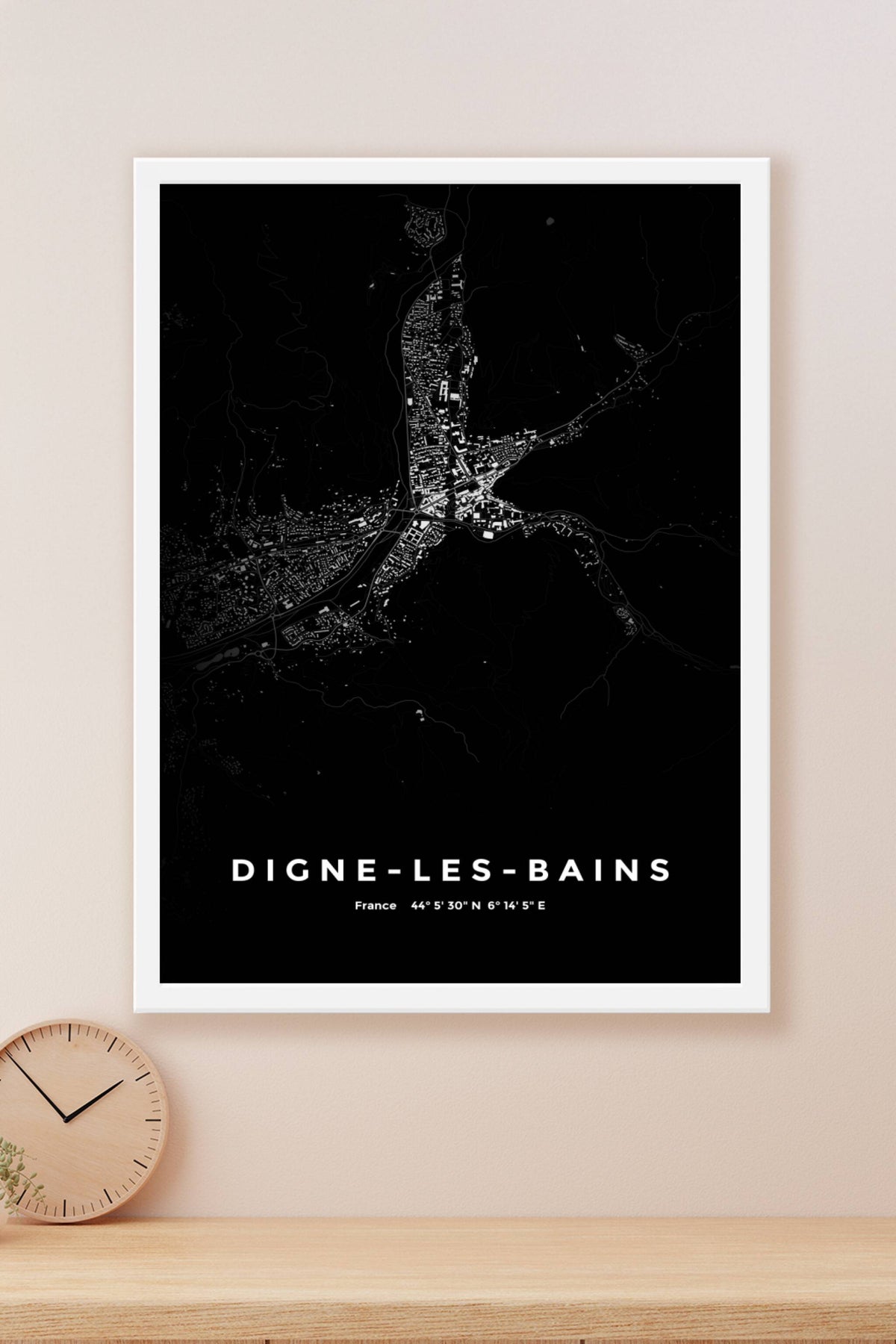 Carte de Digne-les-Bains nuit - Affiche personnalisée
