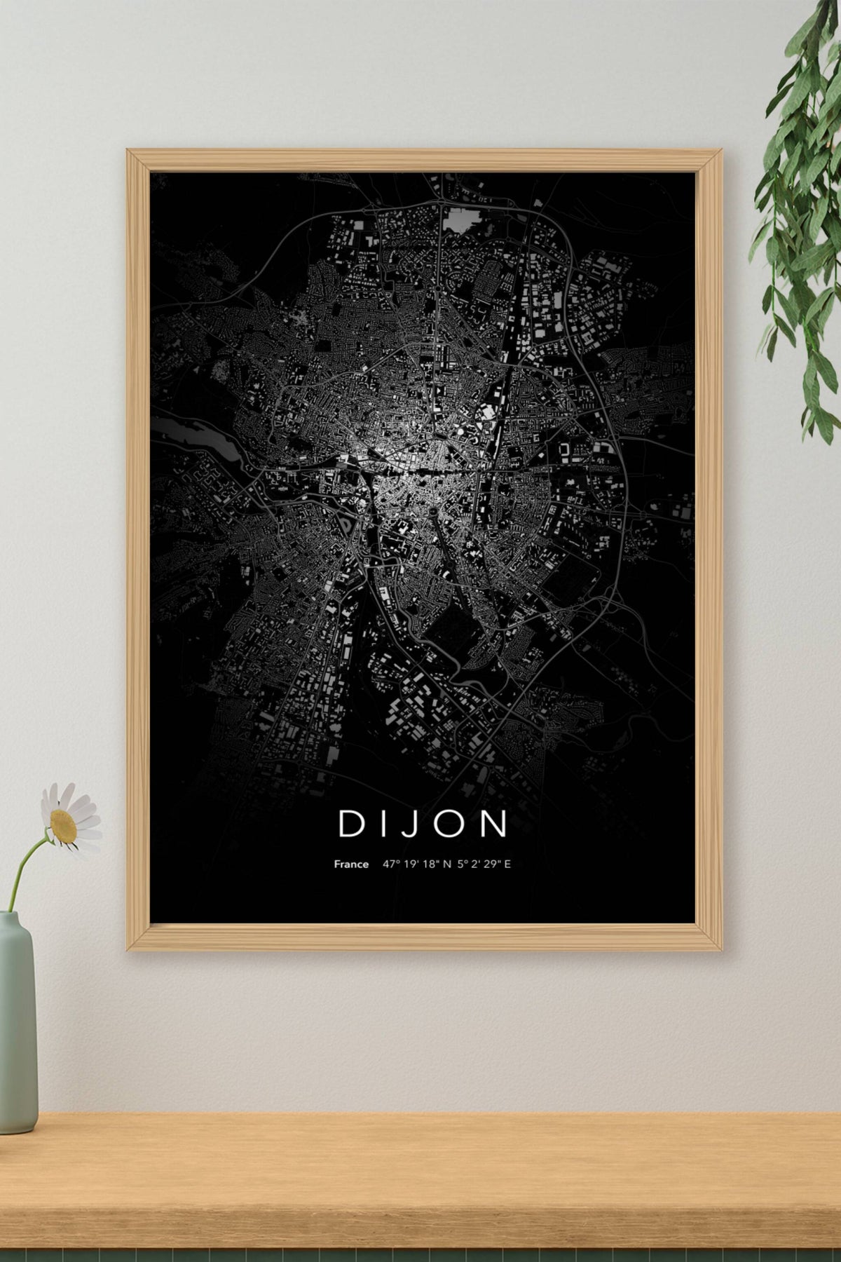 Carte de Dijon nuit - Affiche personnalisée