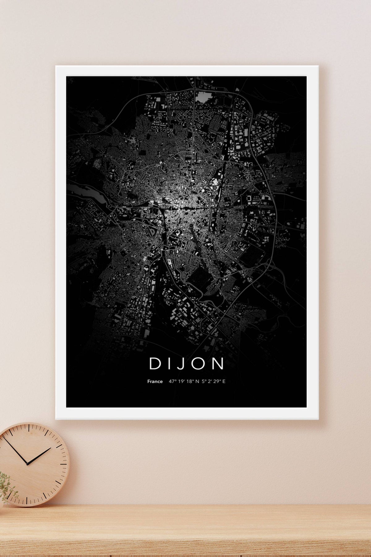 Carte de Dijon nuit - Affiche personnalisée