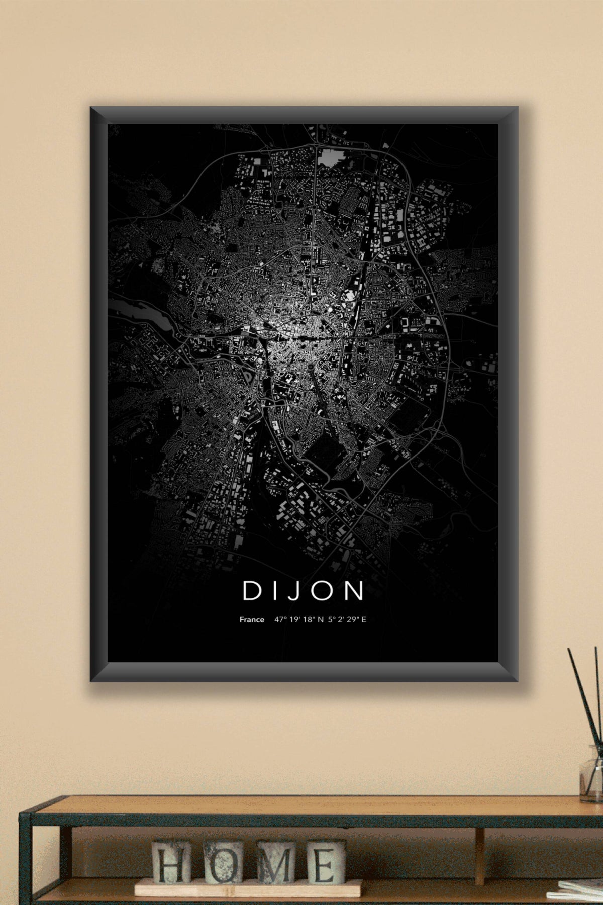 Carte de Dijon nuit - Affiche personnalisée