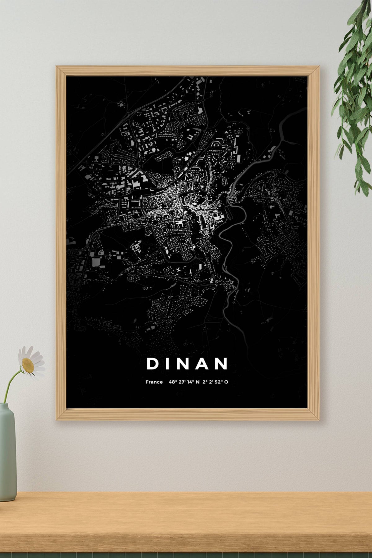 Carte de Dinan nuit - Affiche personnalisée