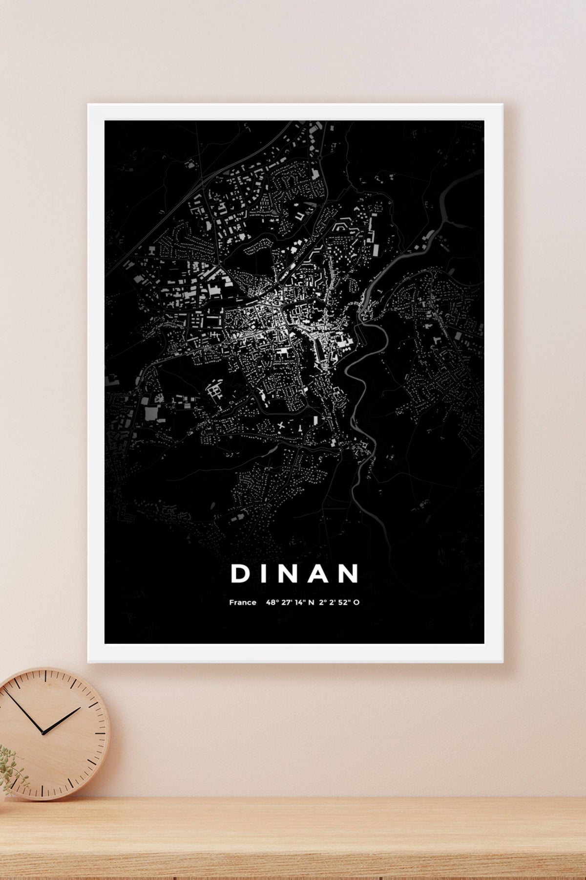 Carte de Dinan nuit - Affiche personnalisée