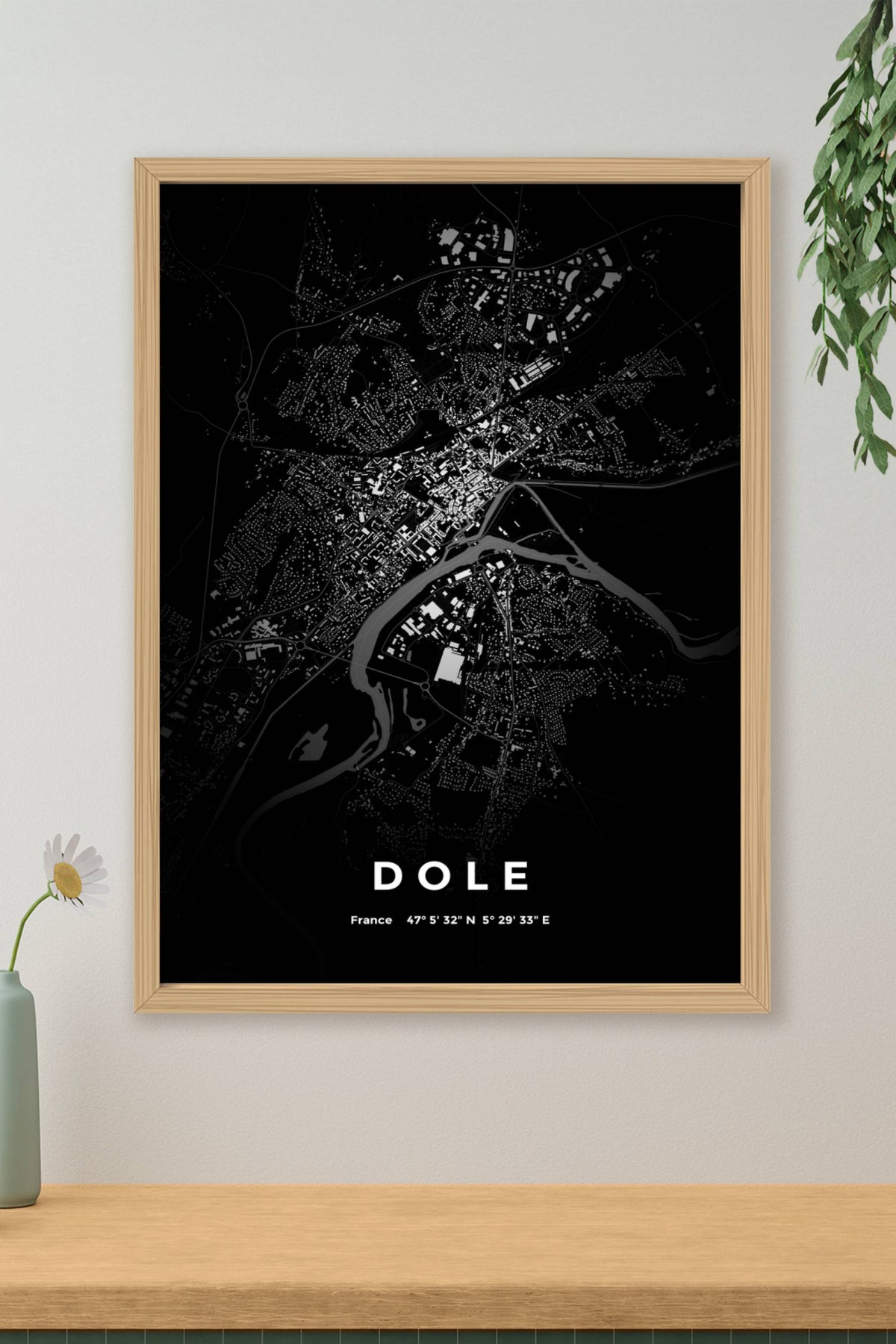 Carte de Dole nuit - Affiche personnalisée