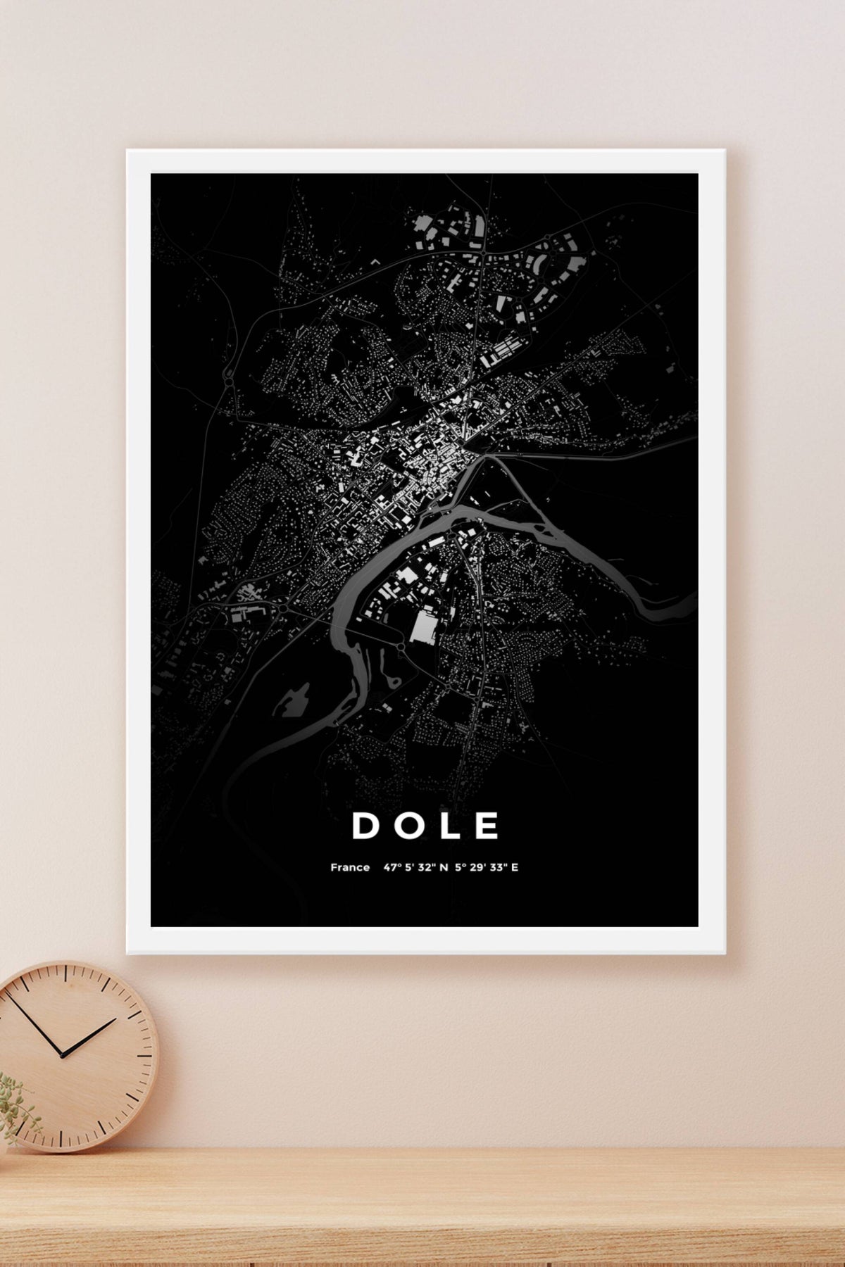Carte de Dole nuit - Affiche personnalisée
