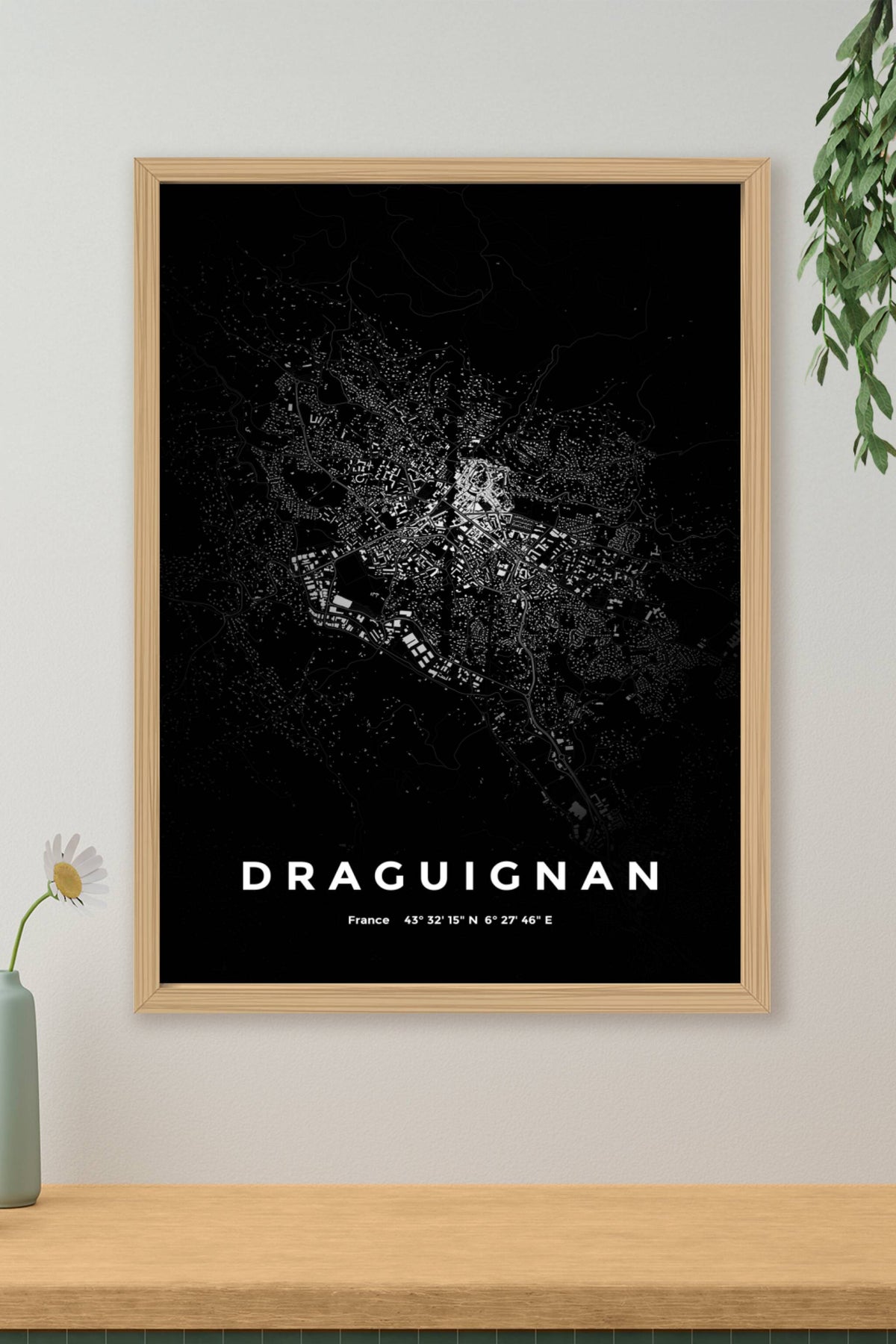 Carte de Draguignan nuit - Affiche personnalisée