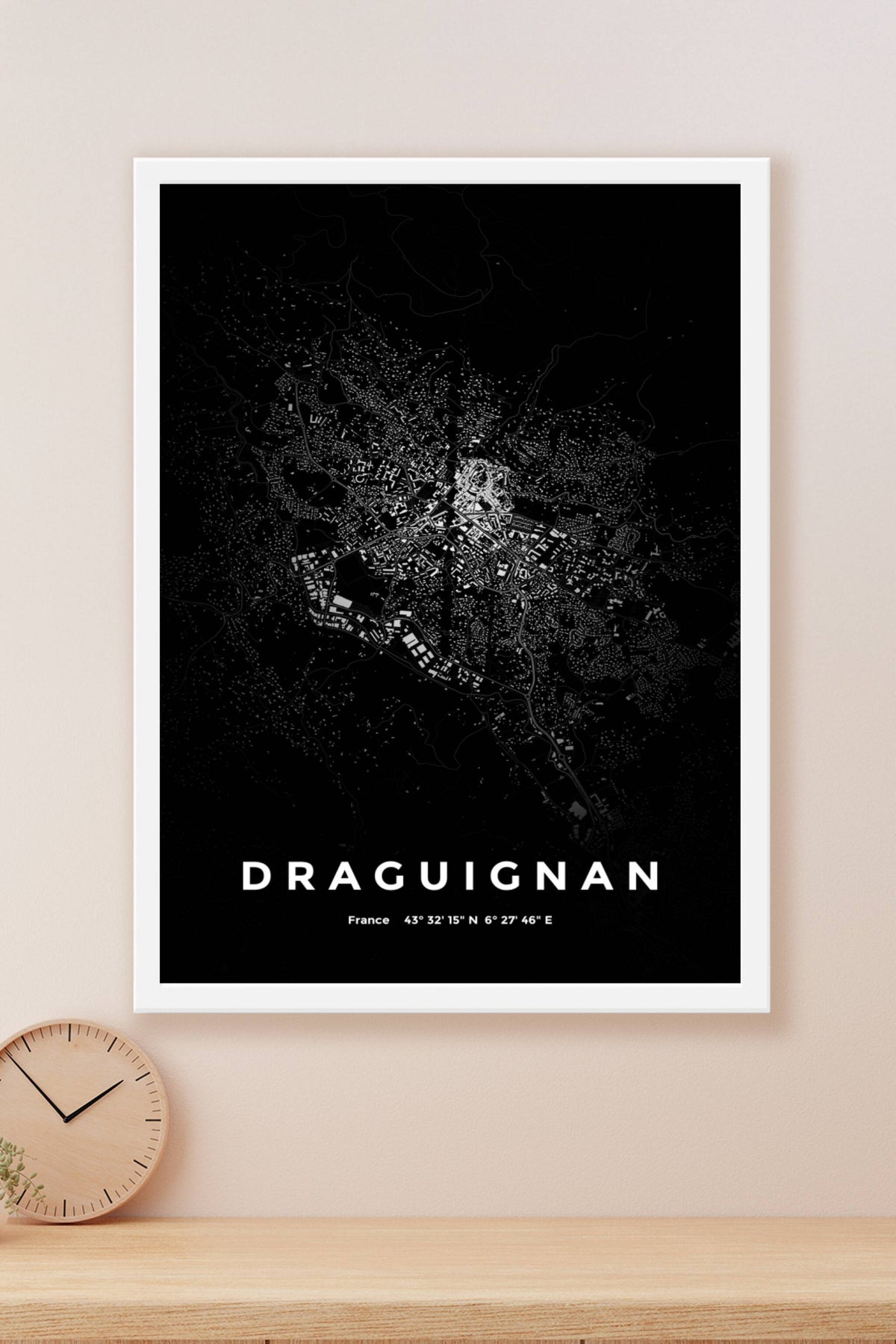 Carte de Draguignan nuit - Affiche personnalisée