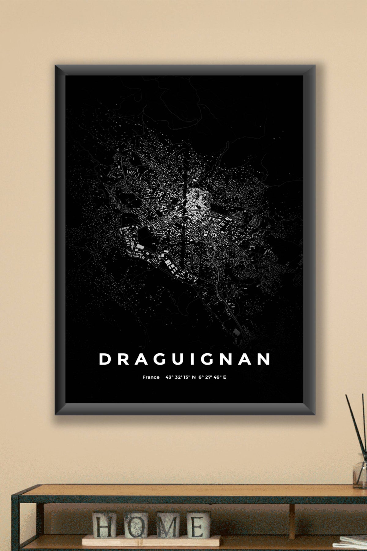 Carte de Draguignan nuit - Affiche personnalisée