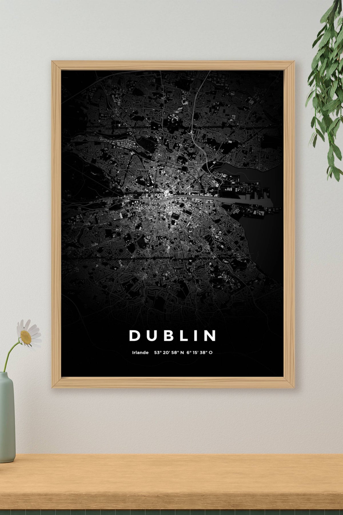 Carte de Dublin nuit - Affiche personnalisée