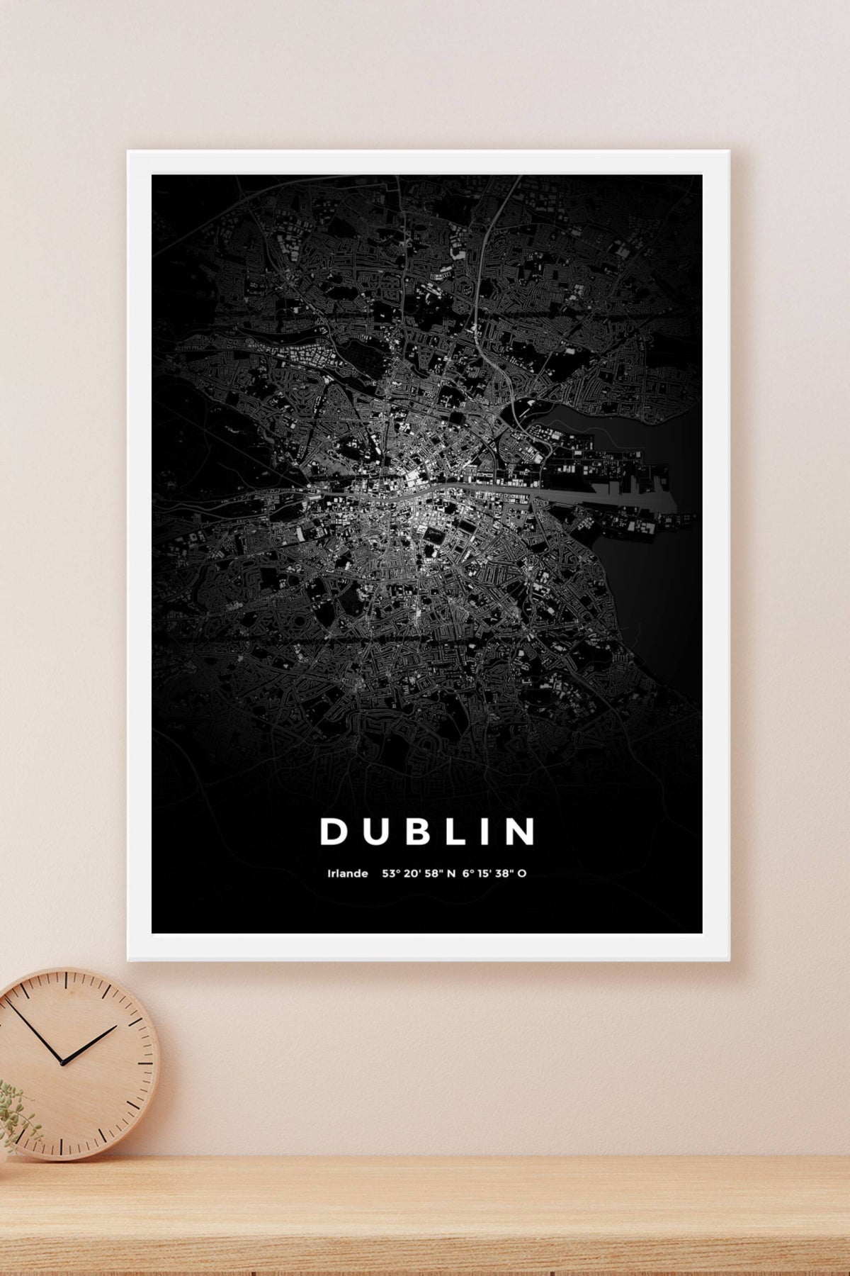 Carte de Dublin nuit - Affiche personnalisée