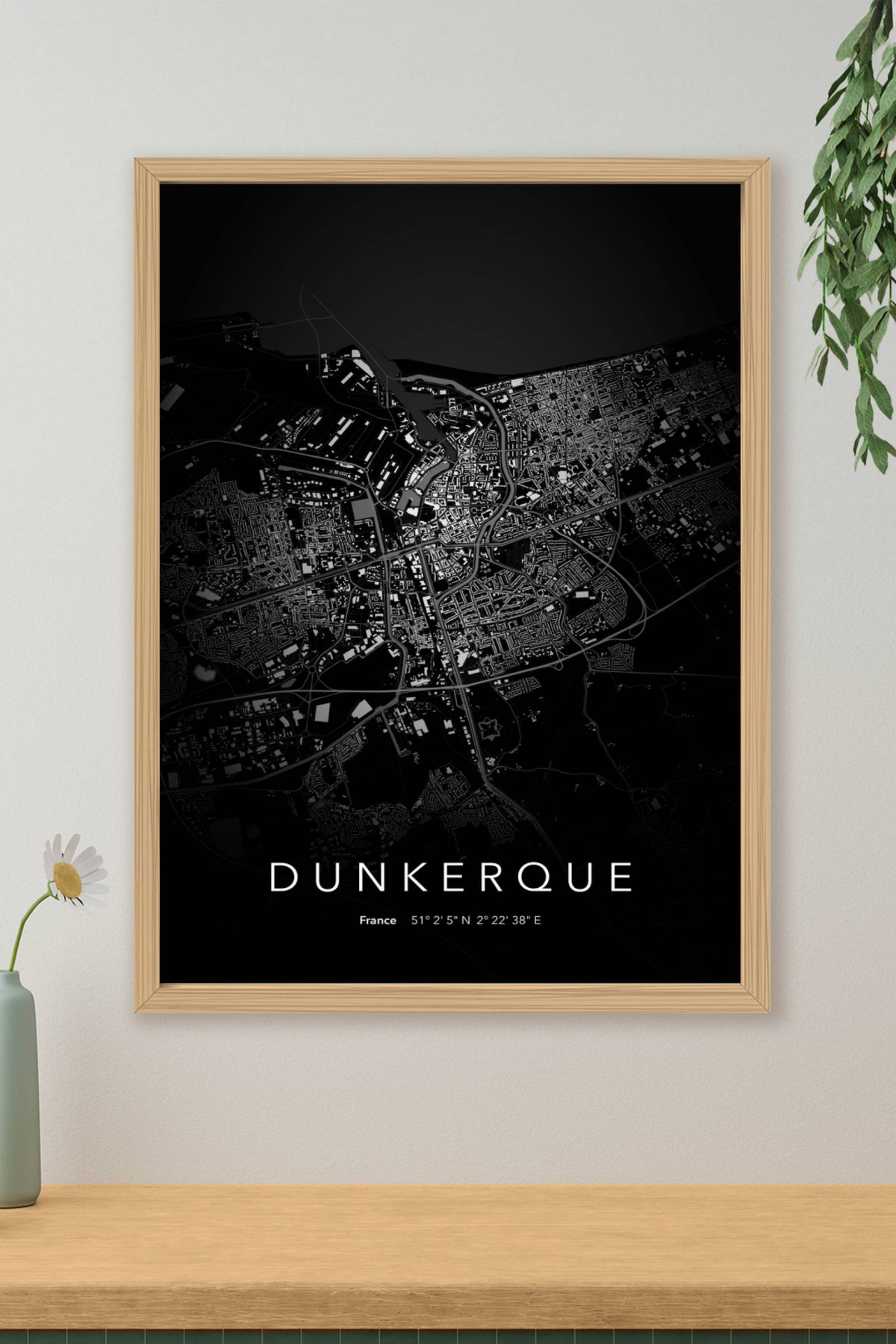 Carte de Dunkerque nuit - Affiche personnalisée