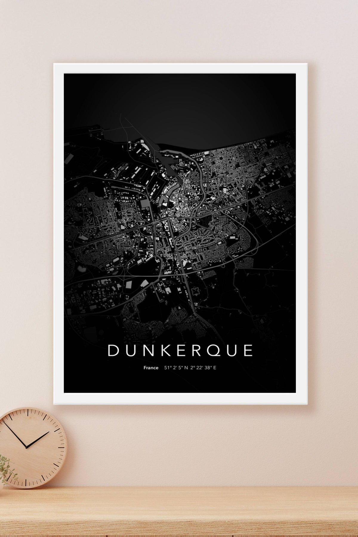 Carte de Dunkerque nuit - Affiche personnalisée