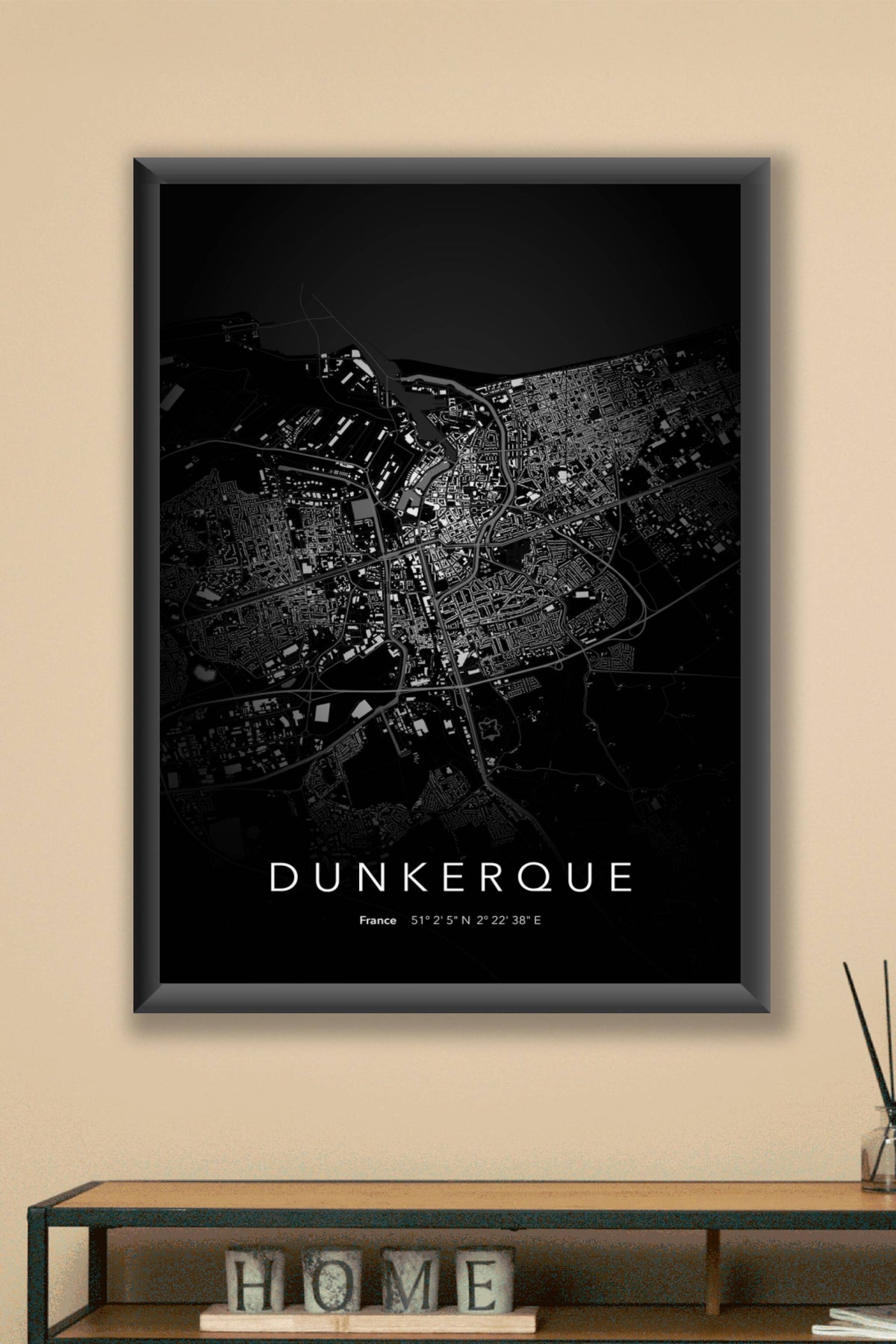 Carte de Dunkerque nuit - Affiche personnalisée