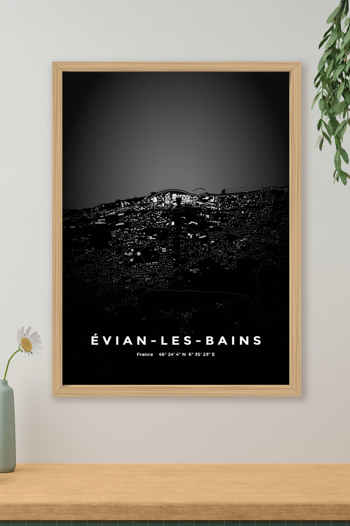 Carte d'Évian-les-Bains nuit - Affiche personnalisée
