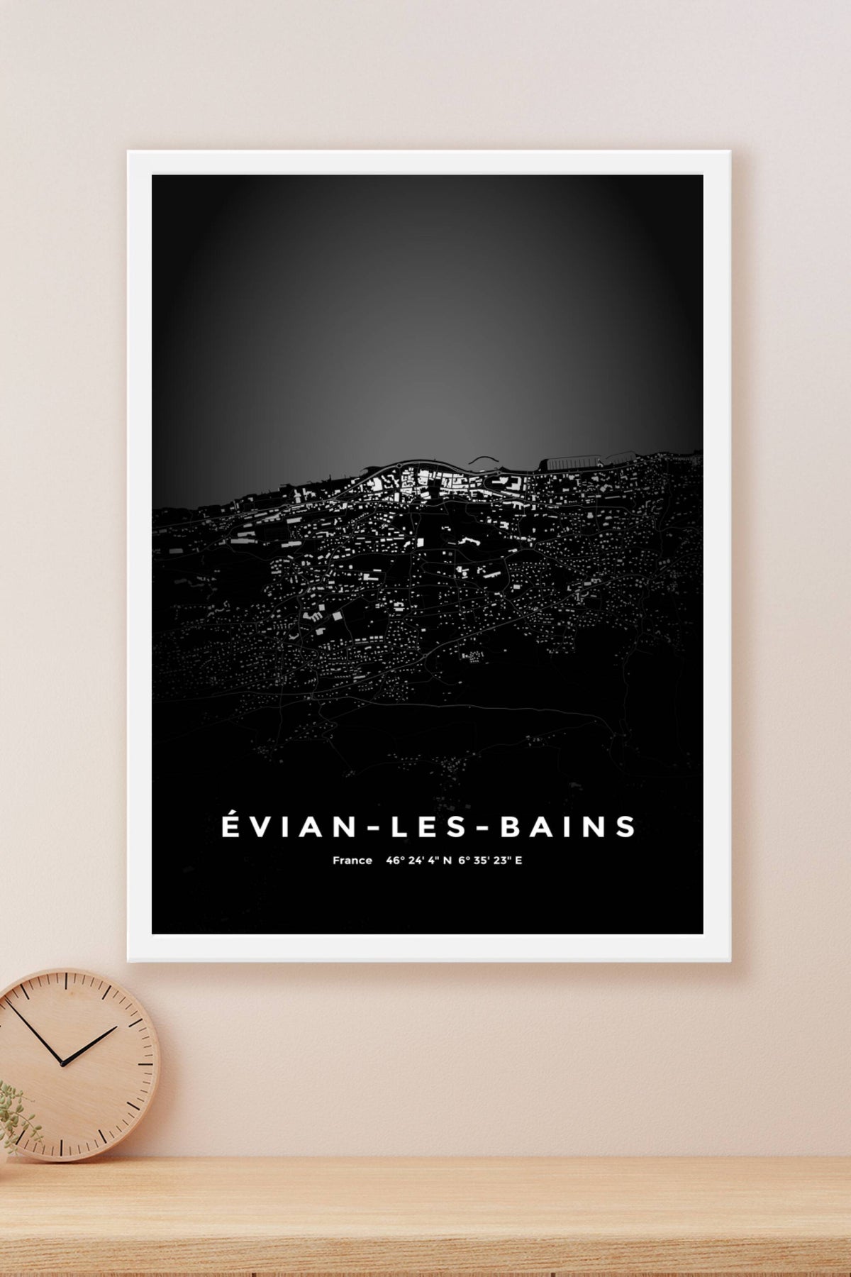 Carte d'Évian-les-Bains nuit - Affiche personnalisée