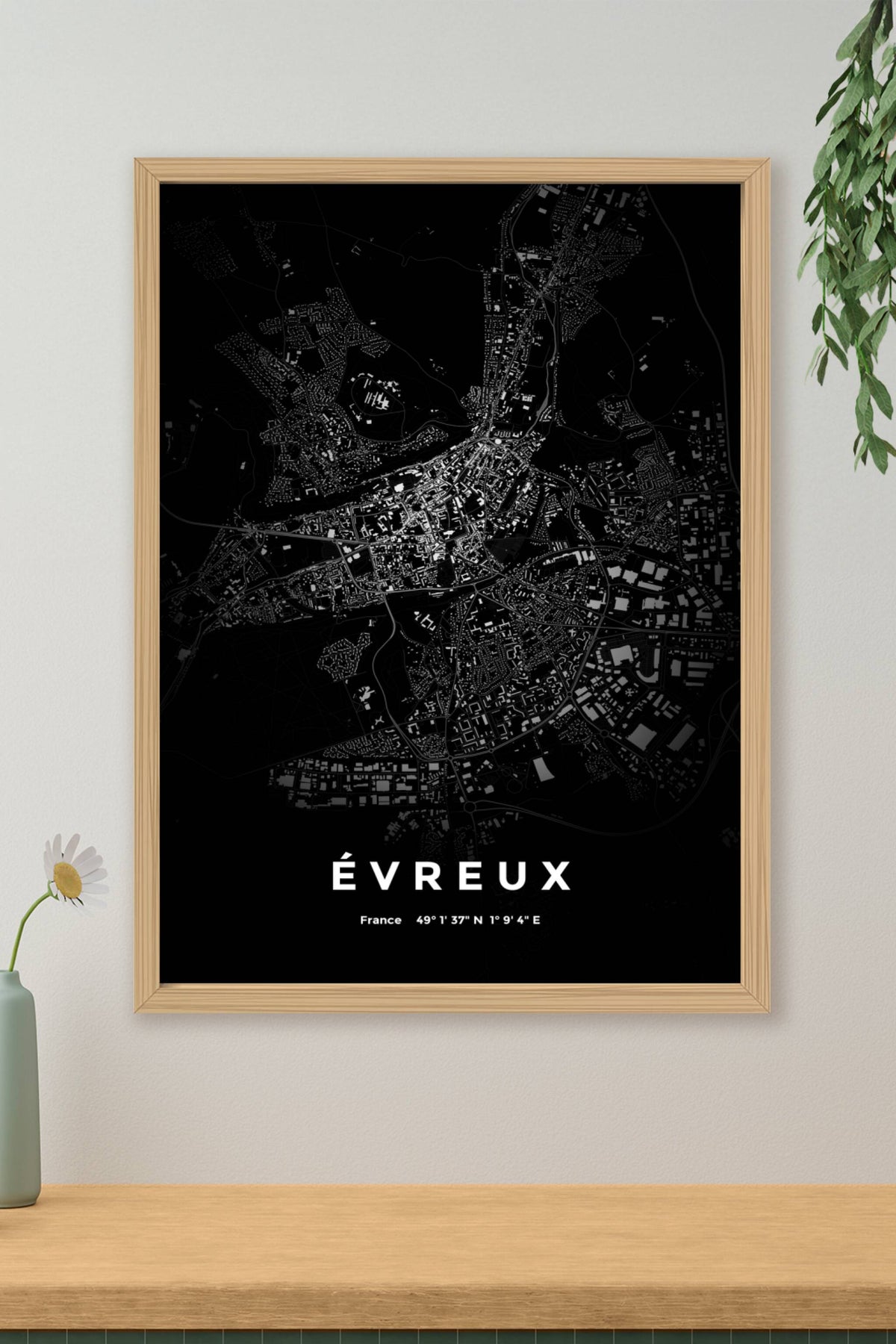 Carte d'Évreux nuit - Affiche personnalisée